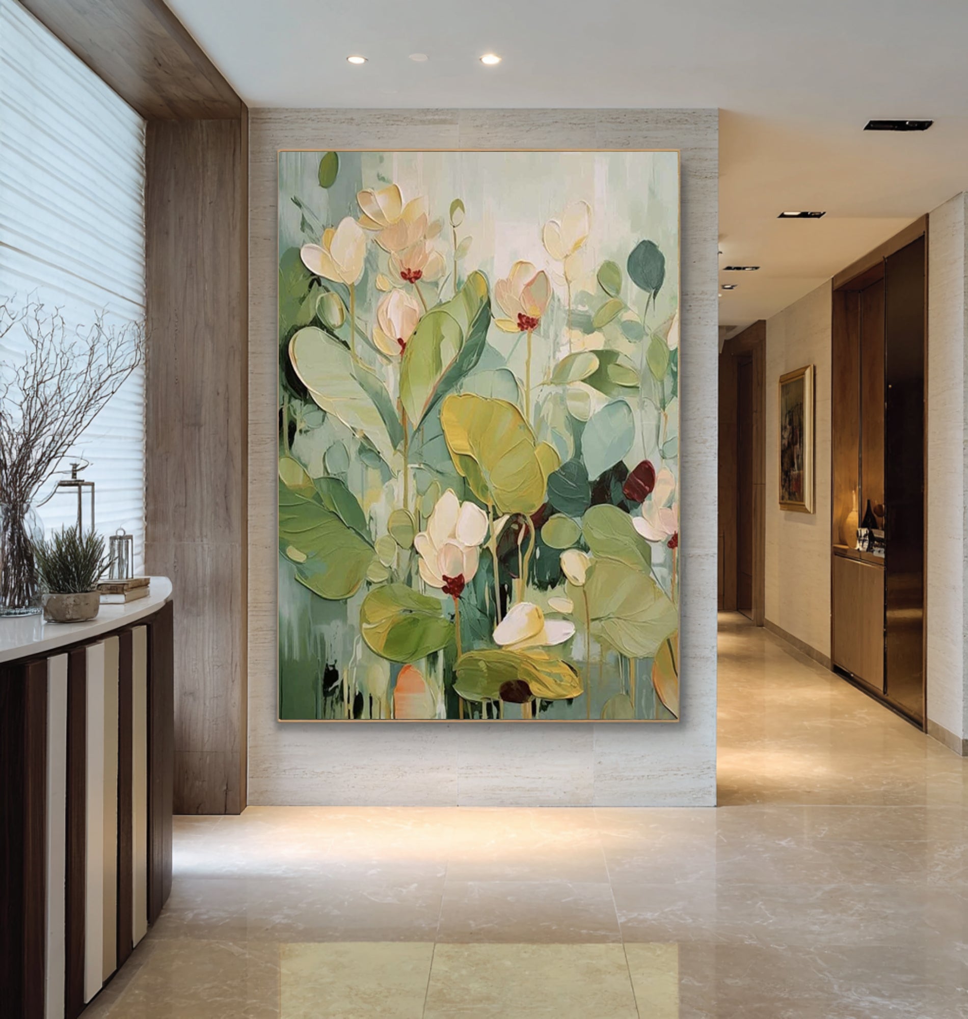 Large Green Floral Canvas Art Contemporary Botanical Painting