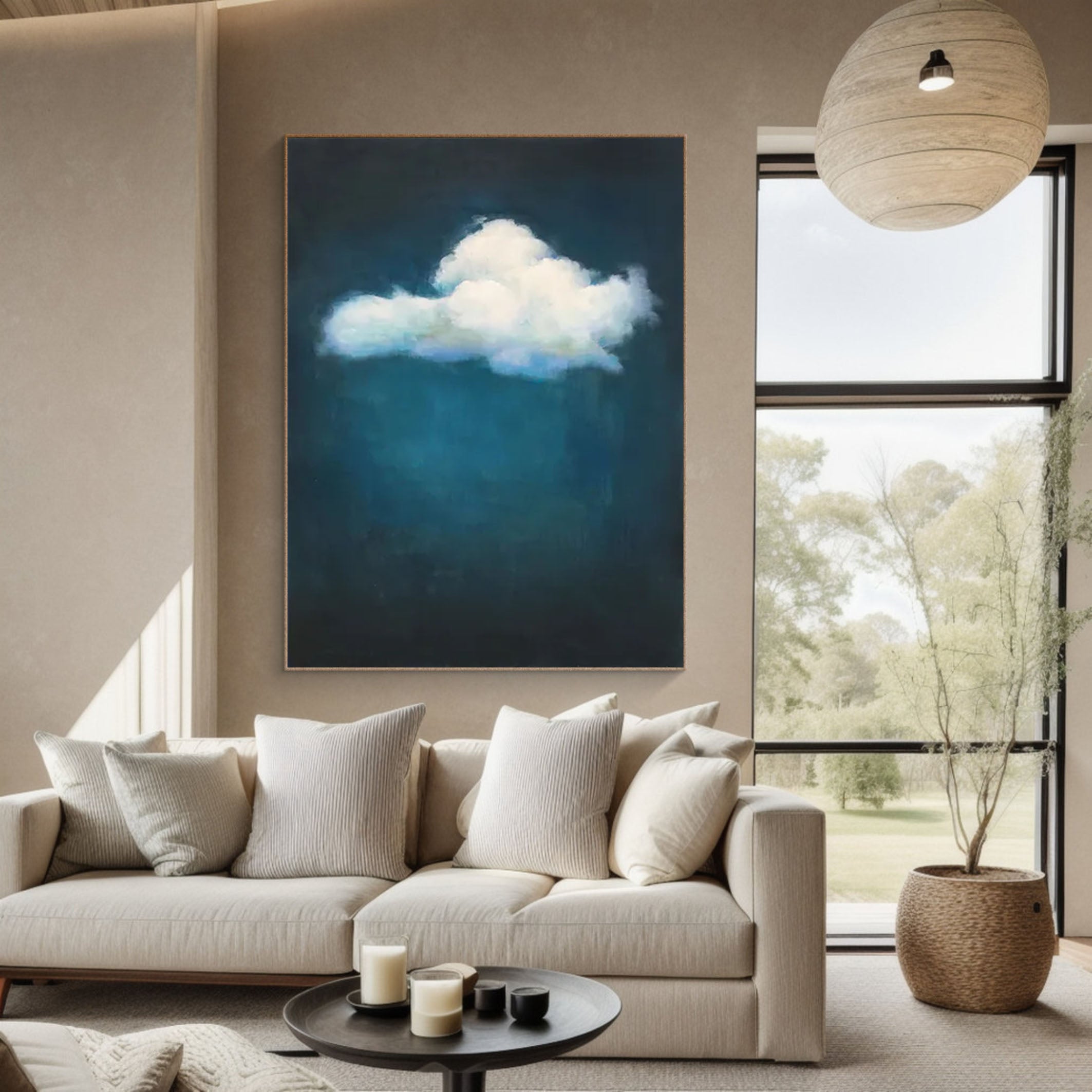 Dreamy Blue Gradient Wall Art with White Cloud #SP006