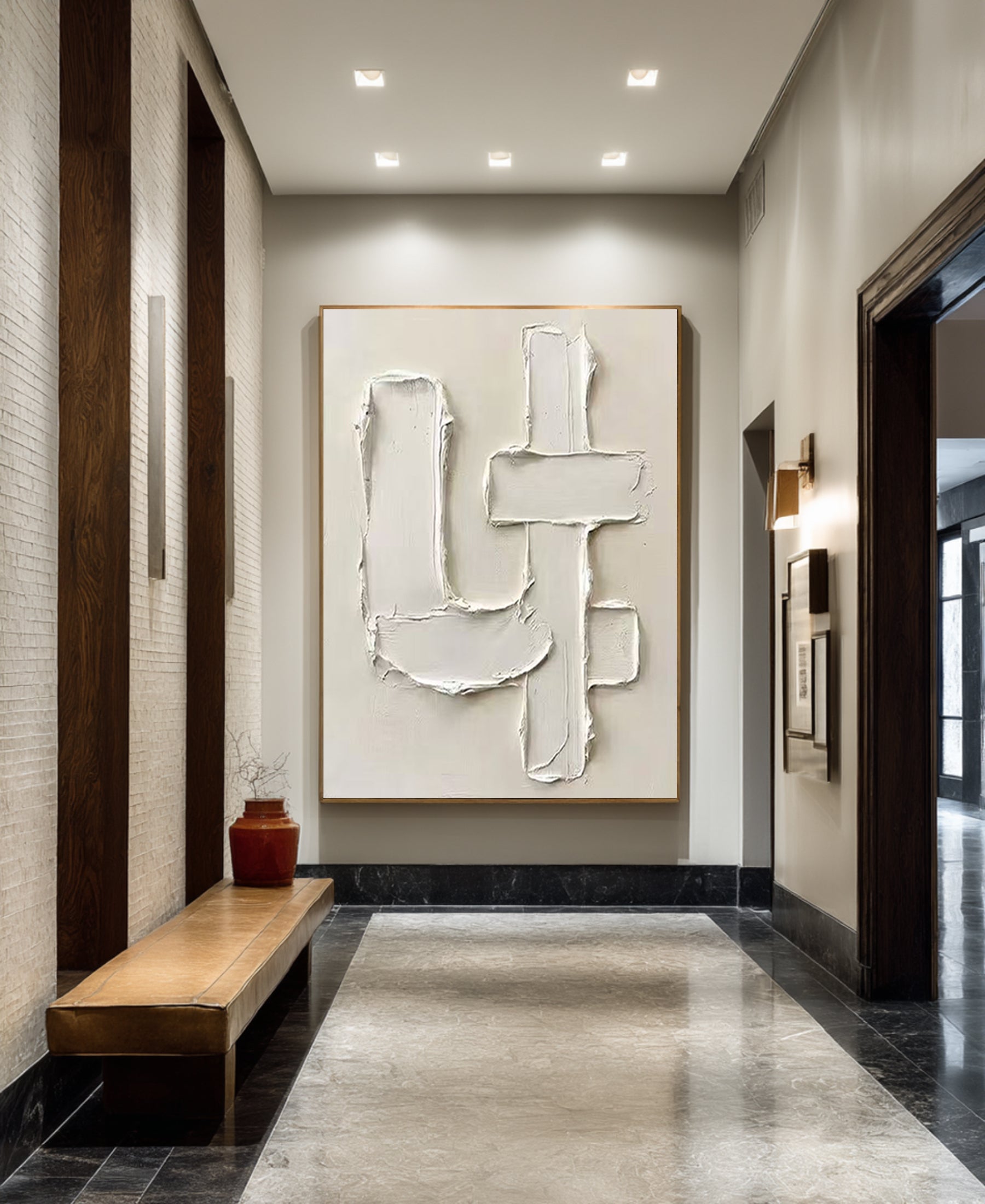Large Contemporary Oil Painting with Abstract Architectural Texture Art