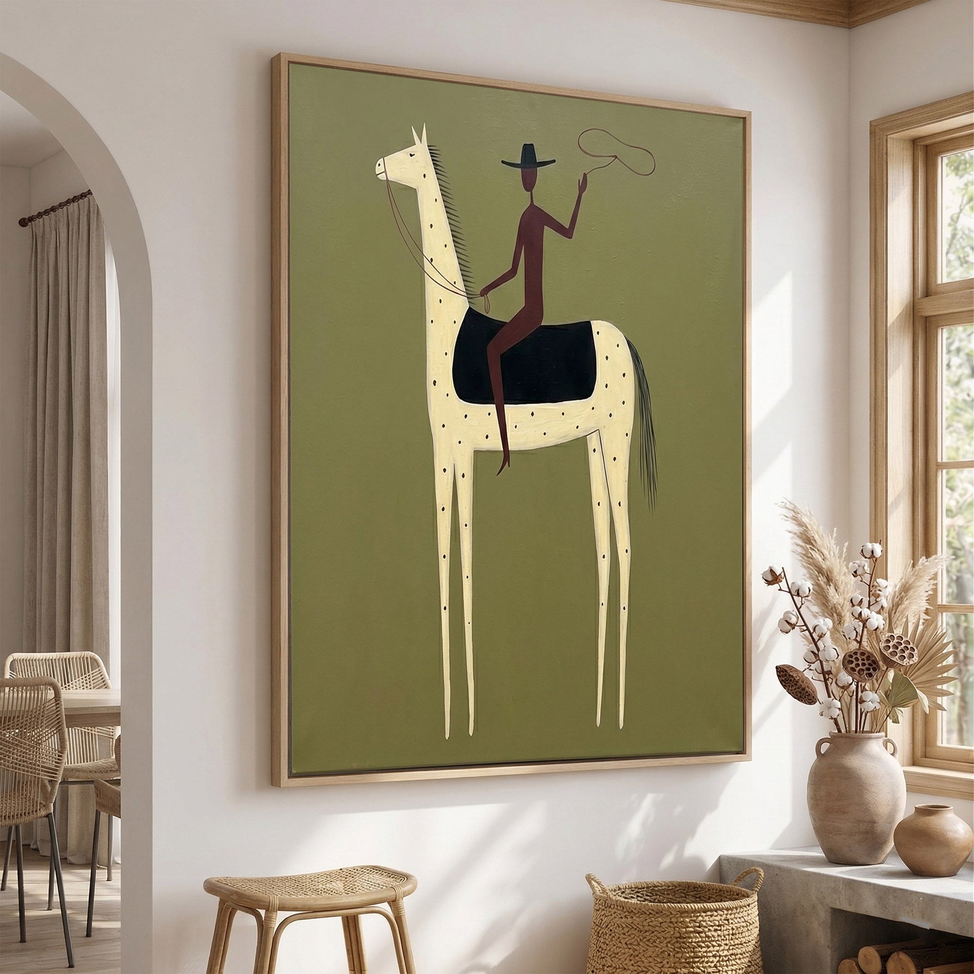 Large Lone Cowboy Wall Art Contemporary Horse Painting Western Artwork