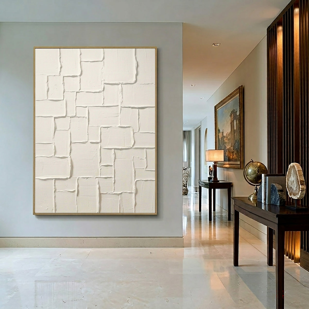 White Structure Study Large Textured Abstract Wall Art Minimalist Contemporary Relief Painting