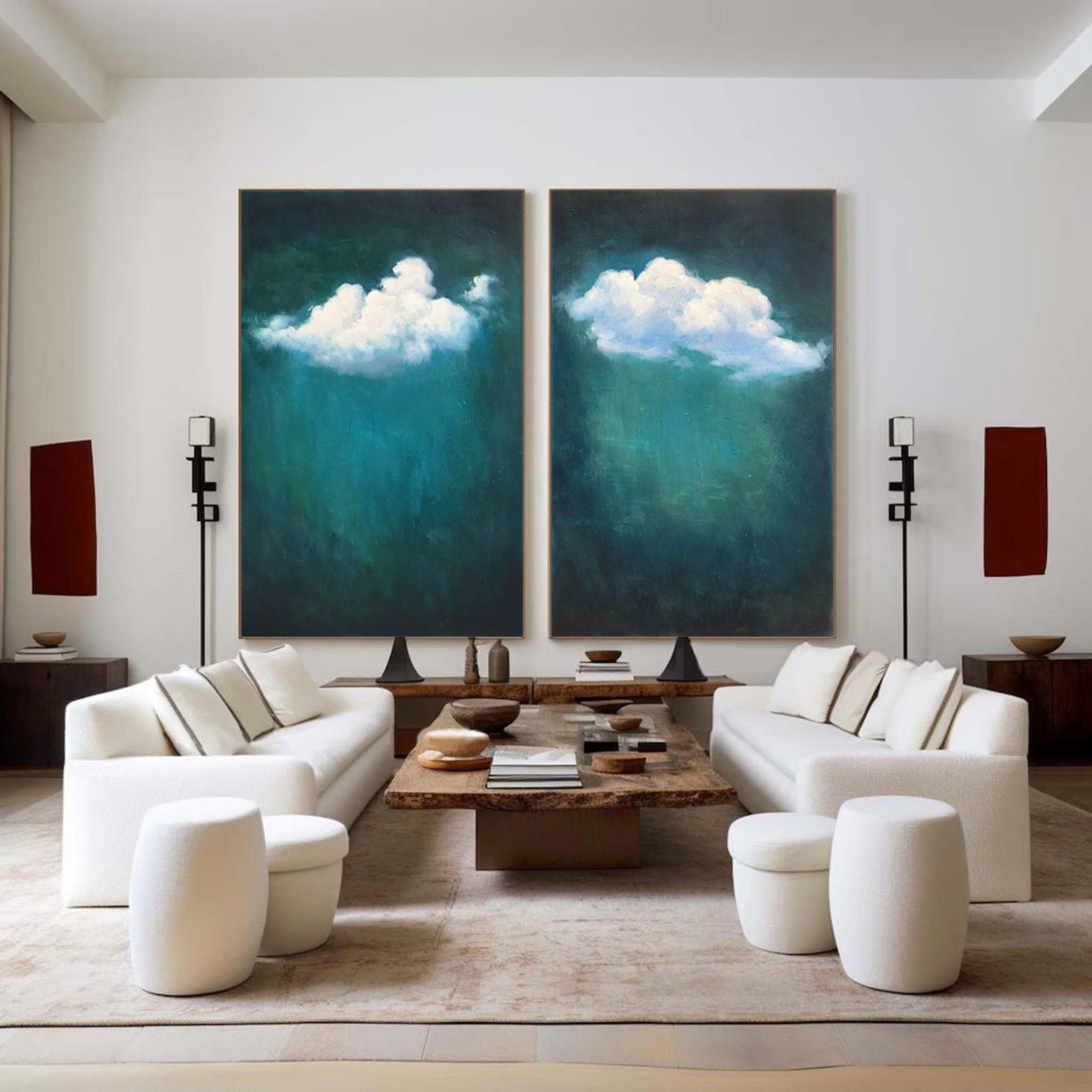 Serene Floating White Cloud Wall Art for Chic Living Spaces Set Of 2 #SP002