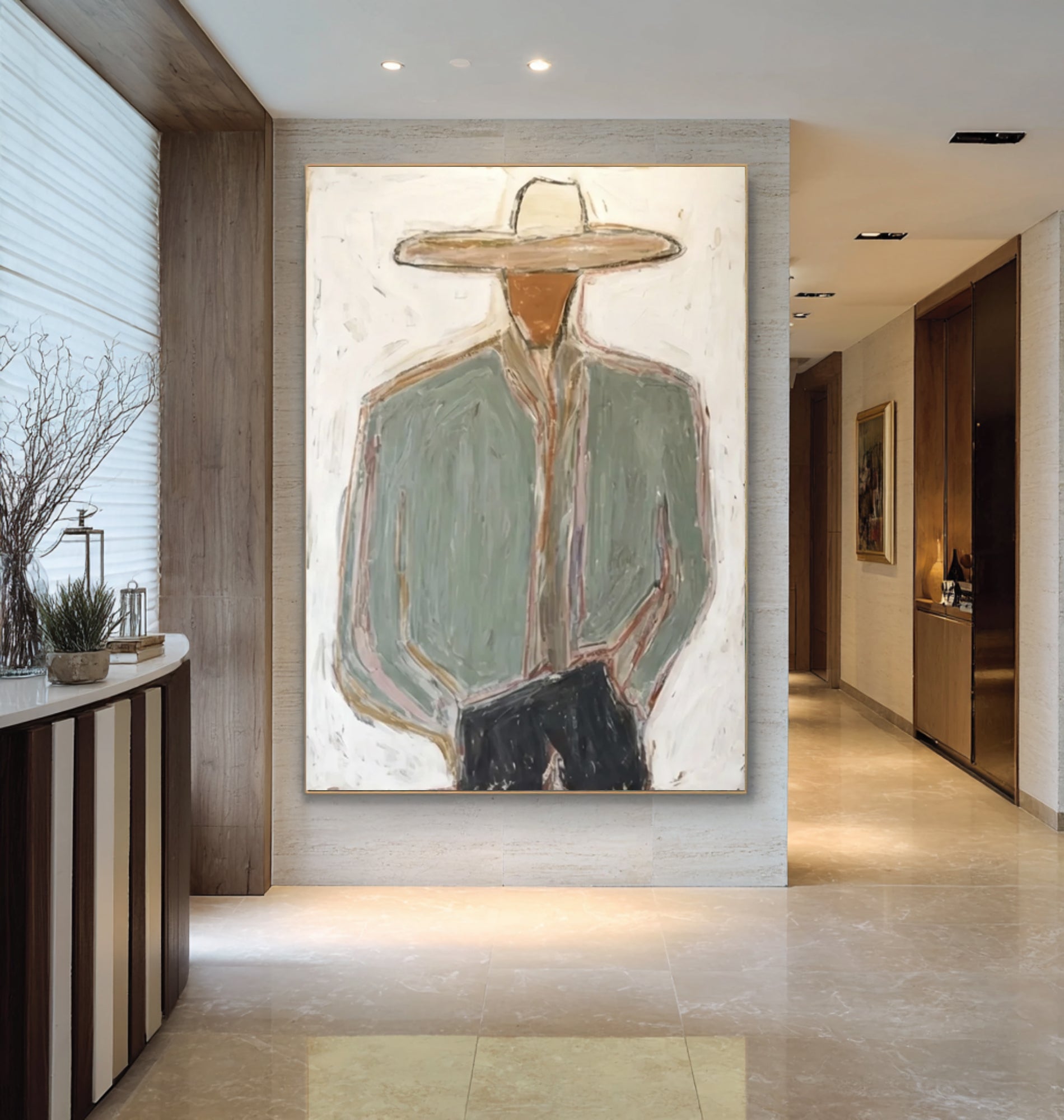 Large Minimalist Cowboy Canvas Art Contemporary Neutral Painting
