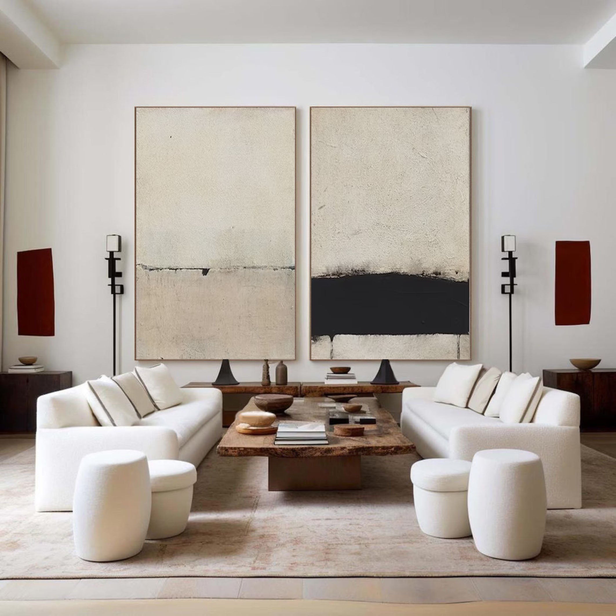 Neutral Minimalist Diptych Wabi Sabi Canvas Art Set of 2 #MMS061