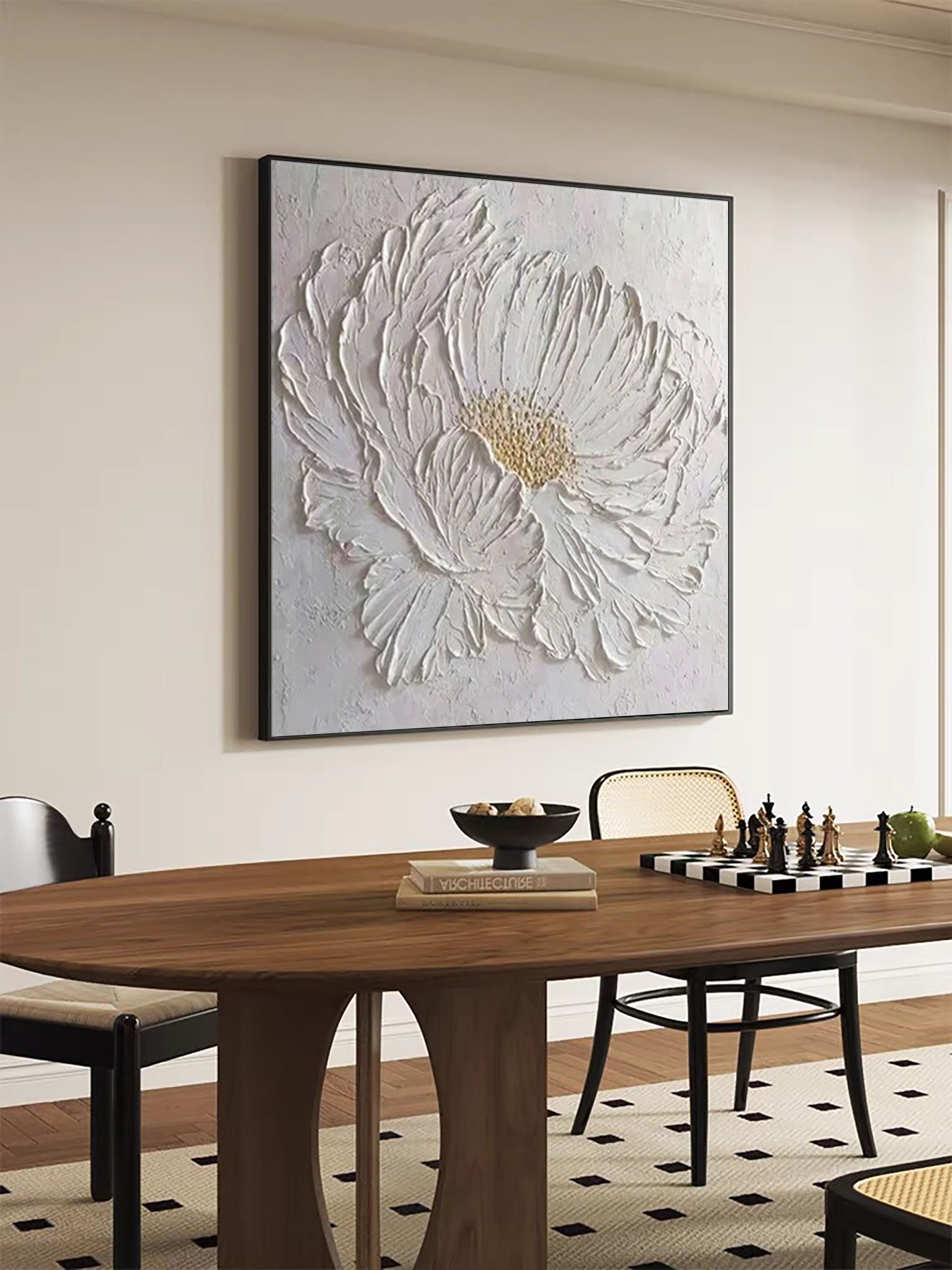 Elegant White Flower Canvas Art for Modern Living Room Decor #FB024