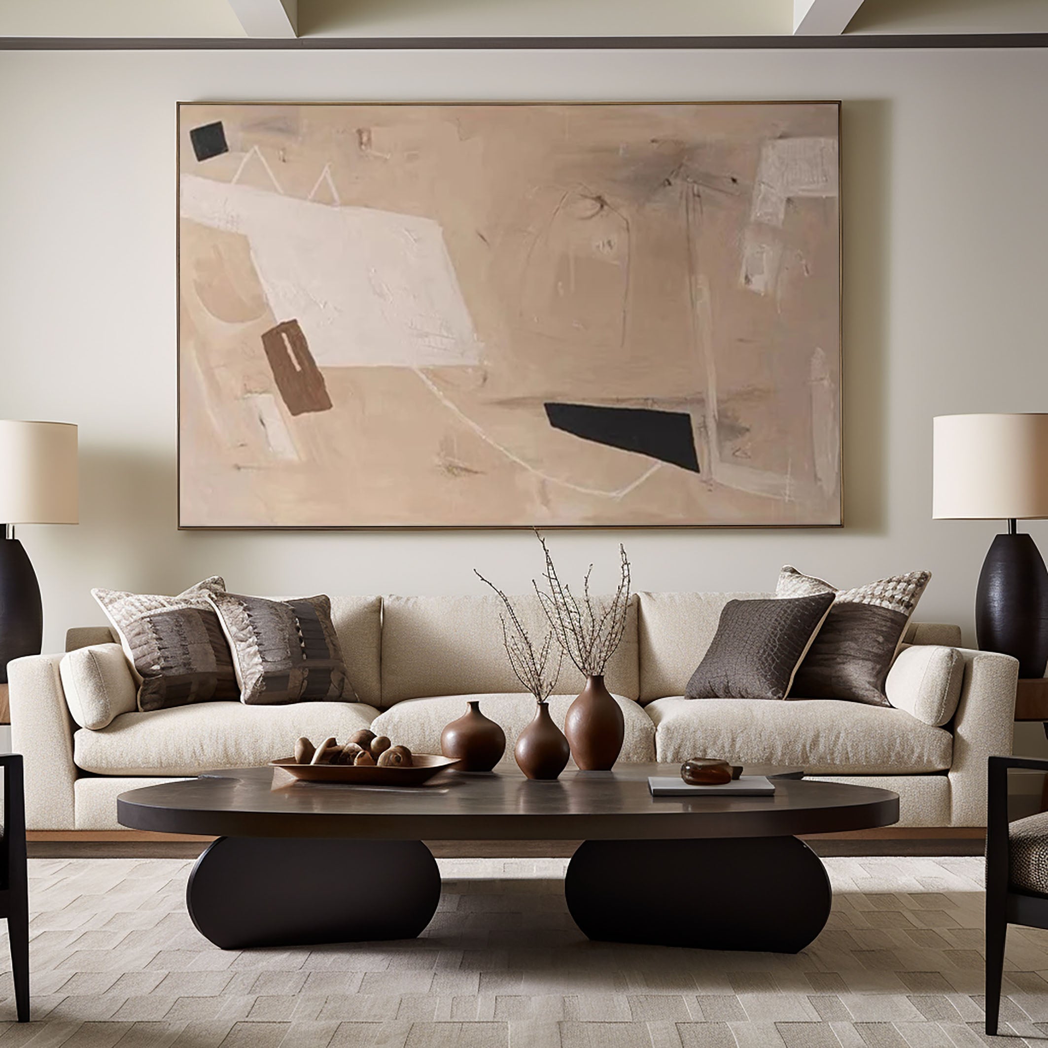 Neutral Abstract Wall Art with Geometric Accents #AB050