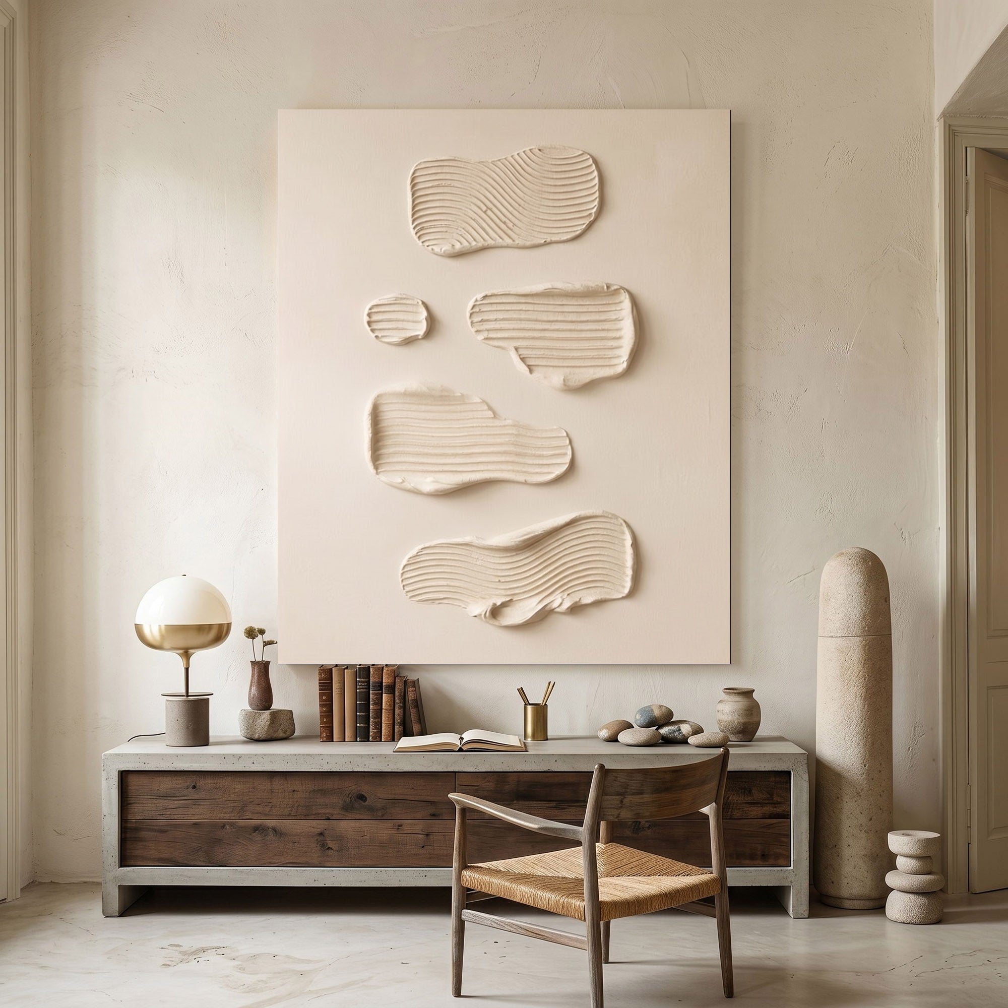 Large Abstract Wall Art Textured Oil Painting Neutral Modern Minimalist Artwork