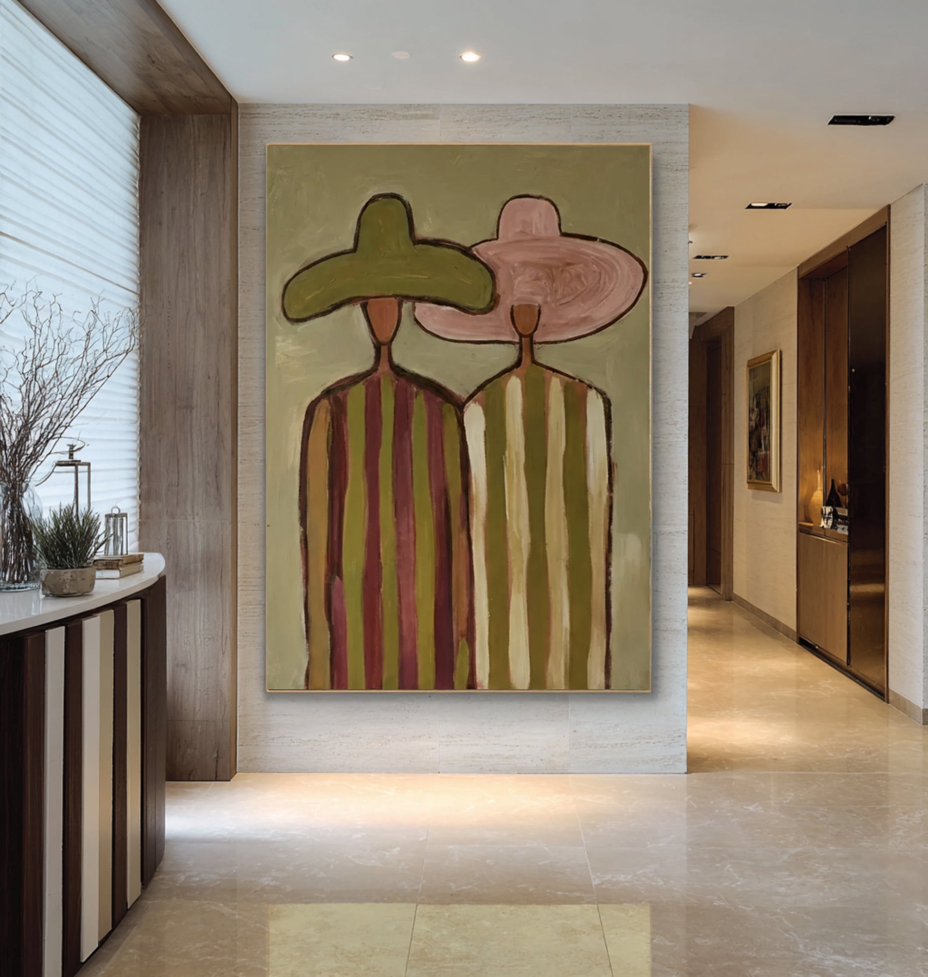 Contemporary Minimalist Couple Painting Elegant Neutral Wall Decor