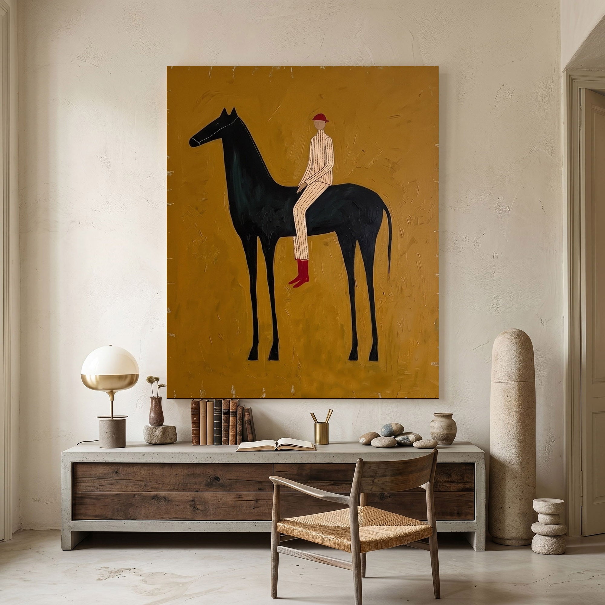 Large Cowboy Horse Wall Art Modern Western Oil Painting Southwestern Ranch Artwork