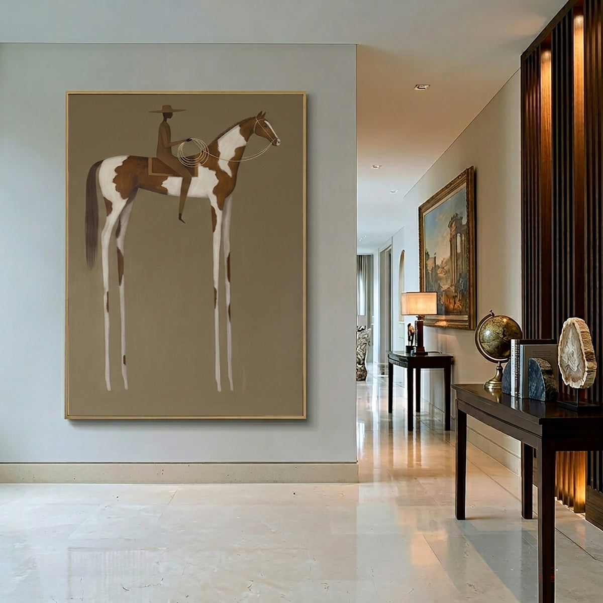 Large Modern Western Equestrian Wall Art Horse Rider Oil Painting Cowboy Cowgirl Inspired Vintage Americana Artwork Luxury Home Decor
