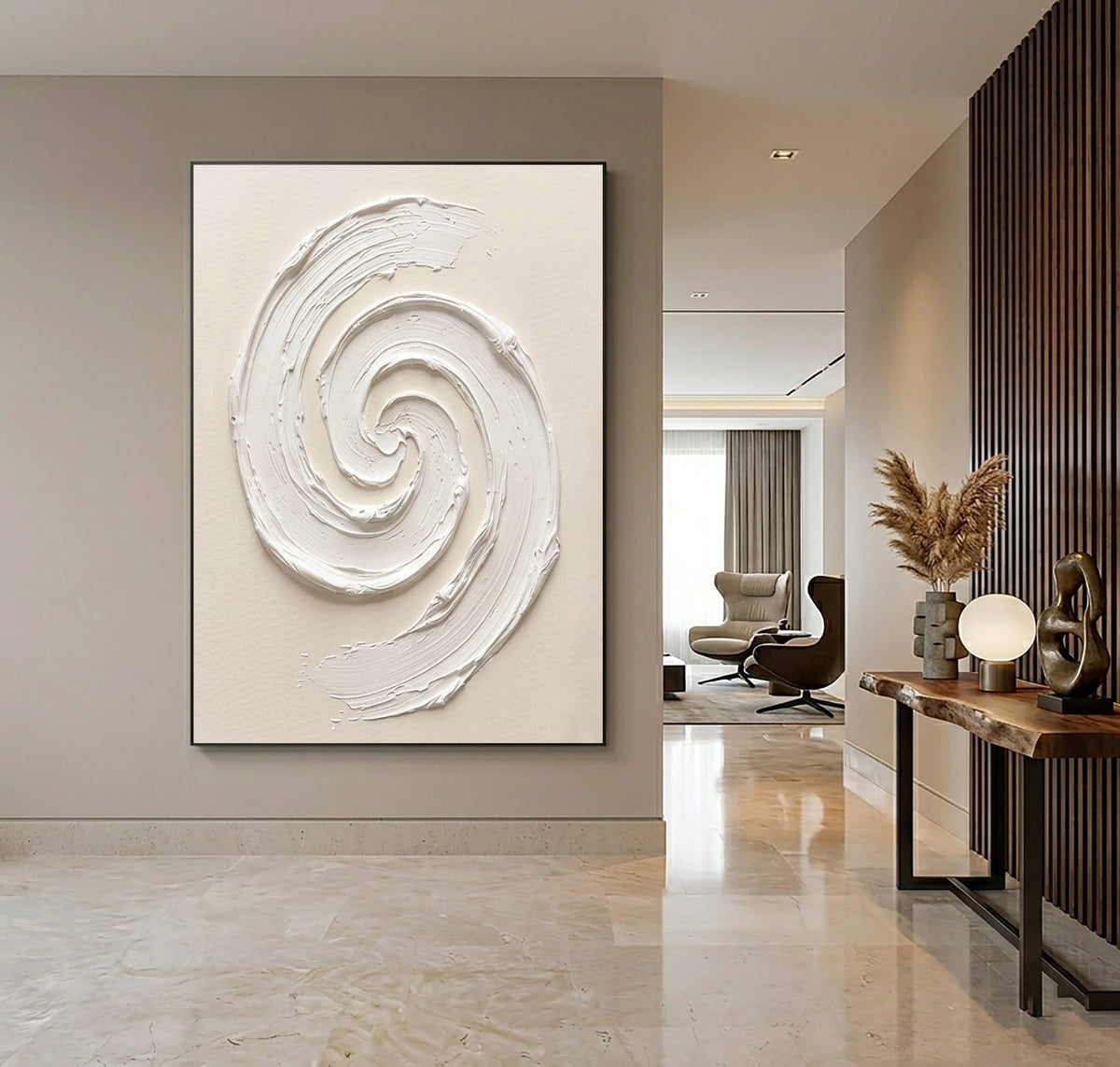 A Moment Before Everything Turns Textured Handmade Abstract Painting White Sculptural Spiral Wall Artwork
