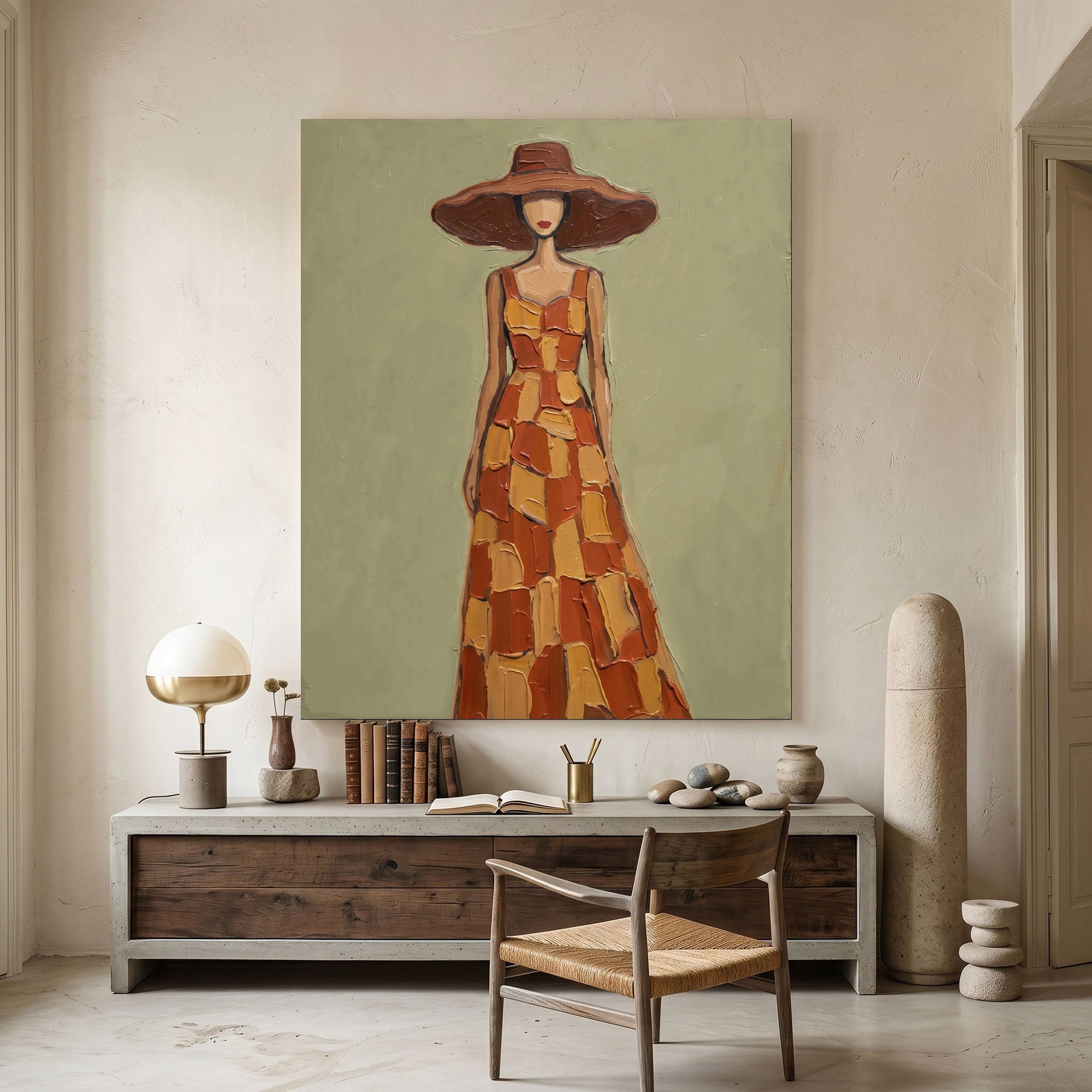 Large Abstract Woman Portrait Wall Art Oil Painting Cowgirl Cowboy Vintage Americana Art Western Girl Fashion Decor Modern Home