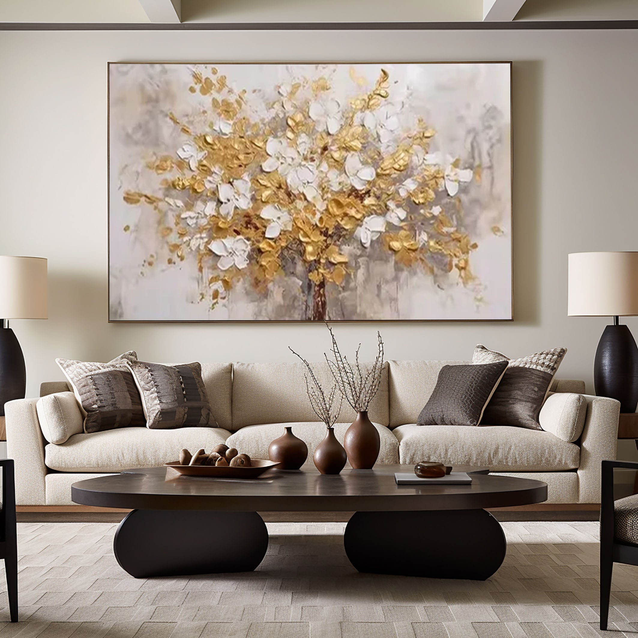 Luxurious White and Gold Flower Canvas Art For Home Decor #FB027