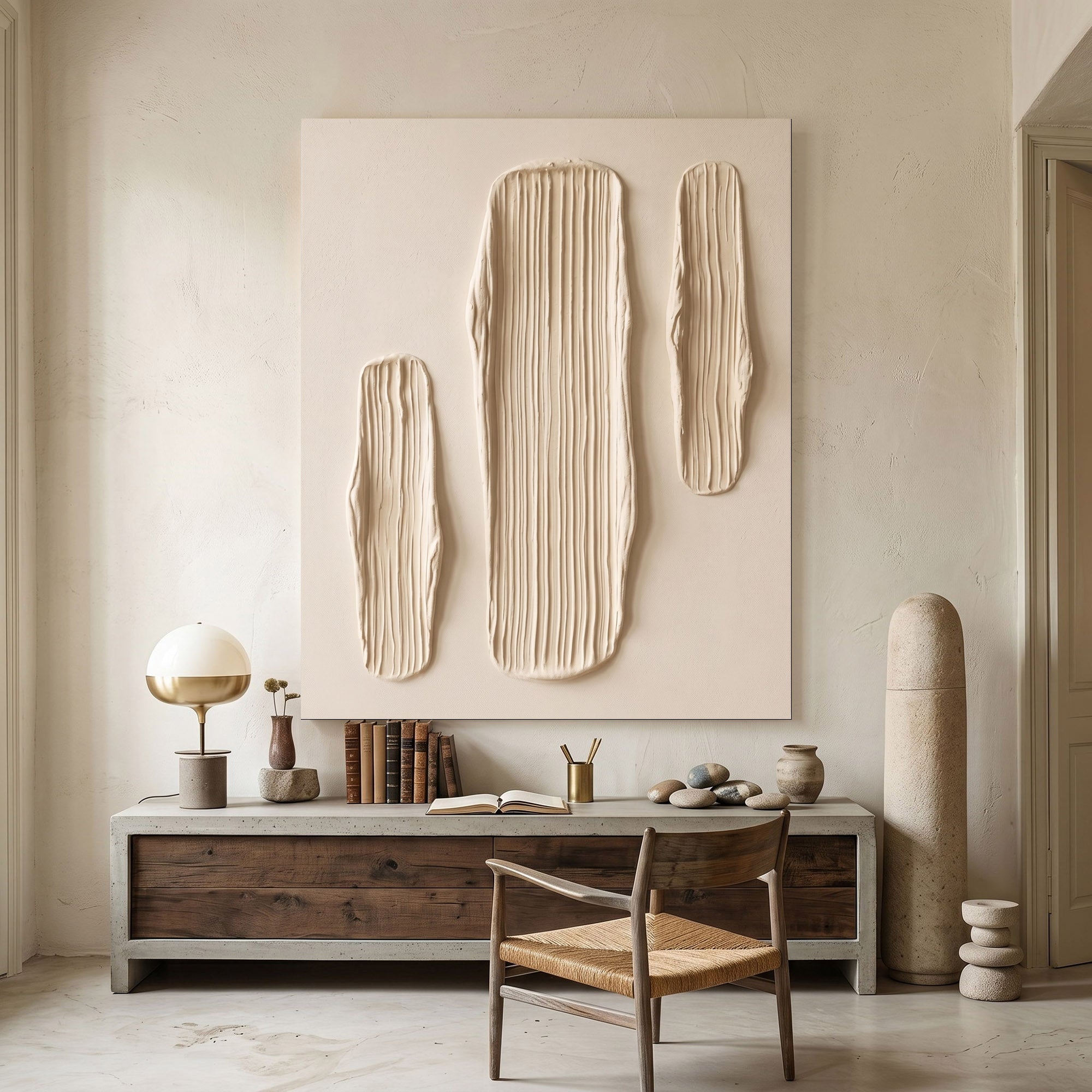 Large Abstract Wall Art Textured Oil Painting Modern Minimalist Neutral Home Decor