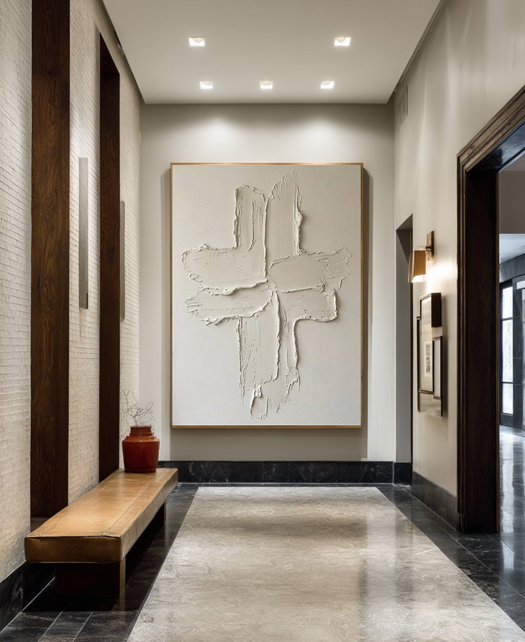 Large Abstract Textured Oil Painting for Elegant Neutral Interiors