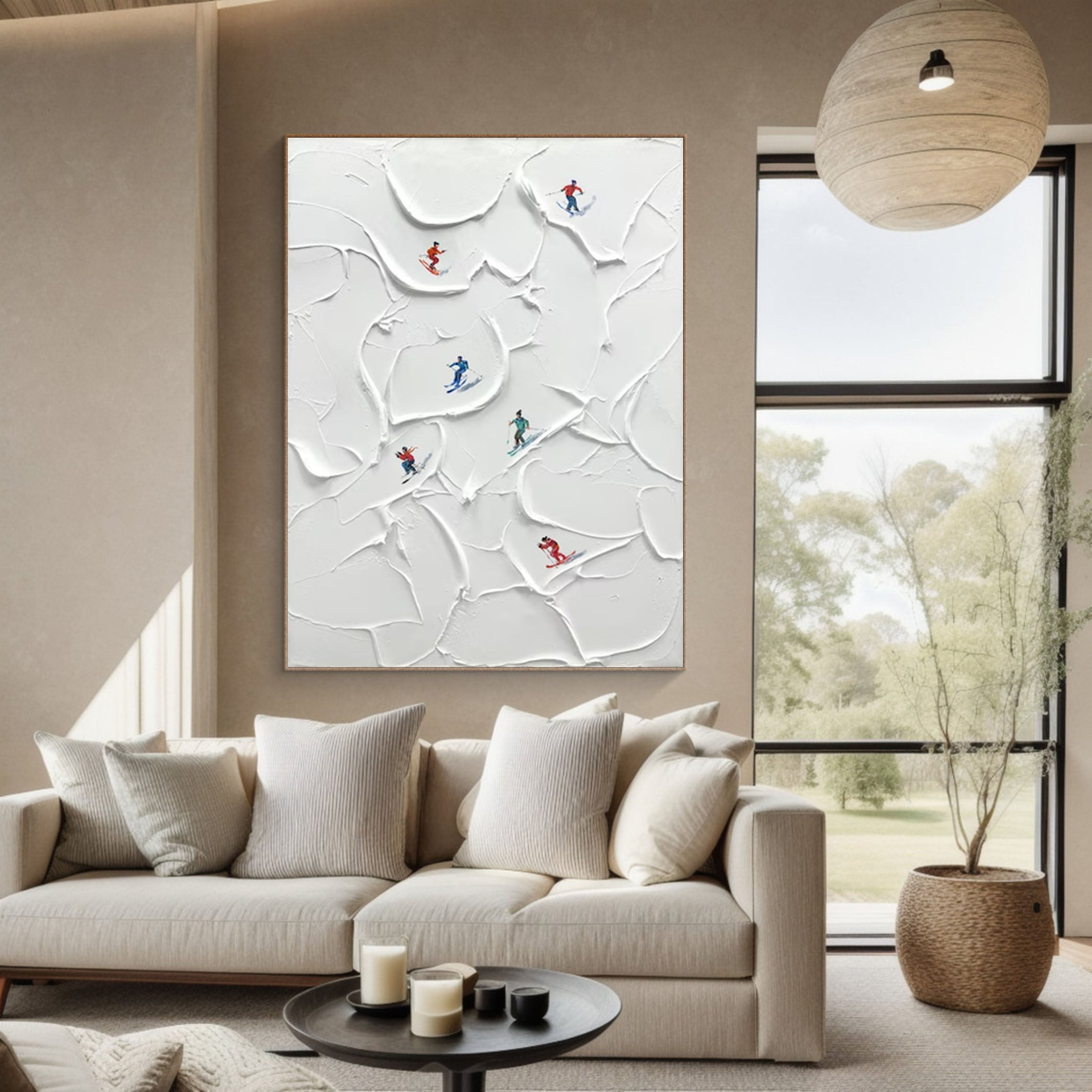 White Textured Skiing Scene Canvas for Chic Interiors #SPA011