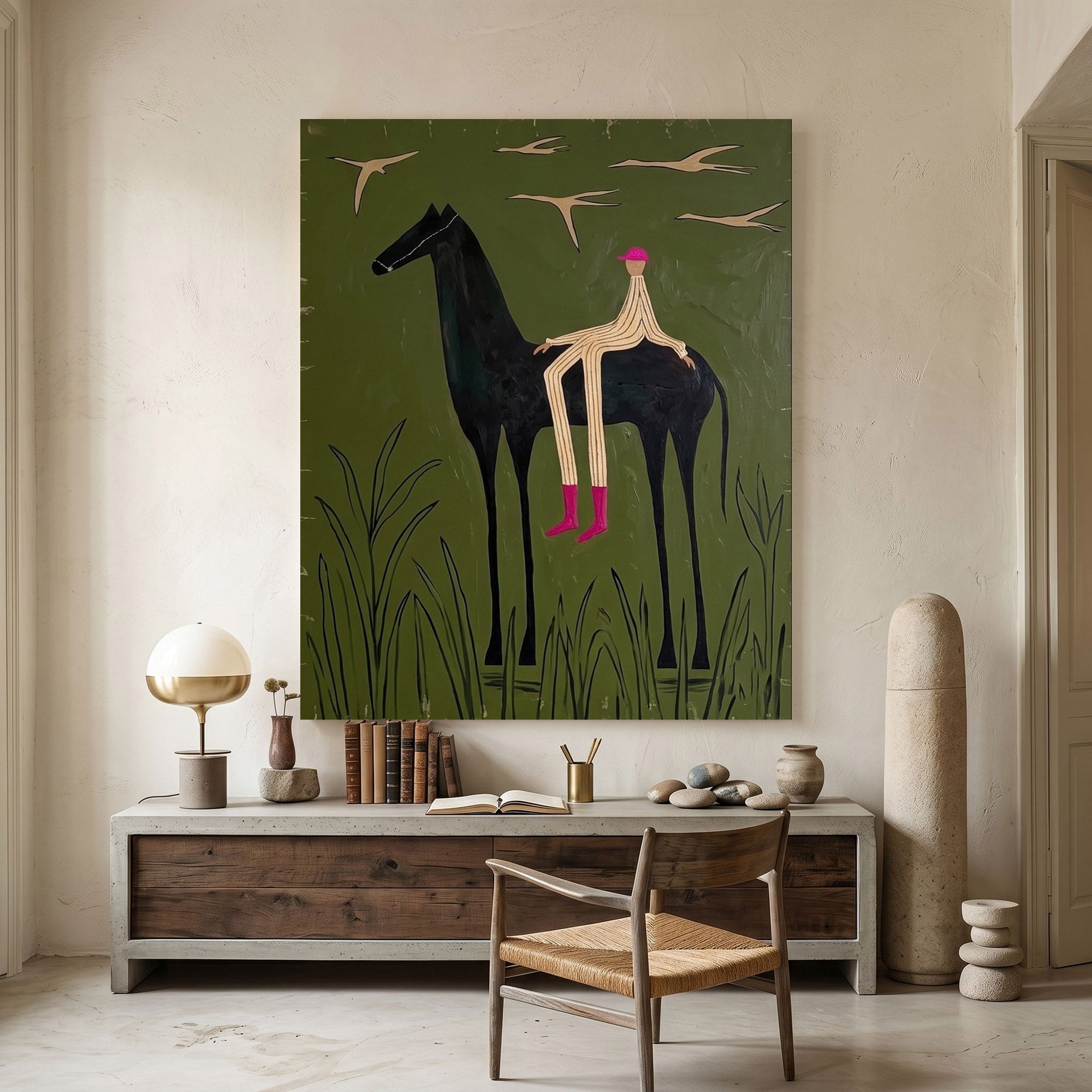 Large Cowboy Horse Wall Art Western Oil Painting Minimalist Ranch Home Decor