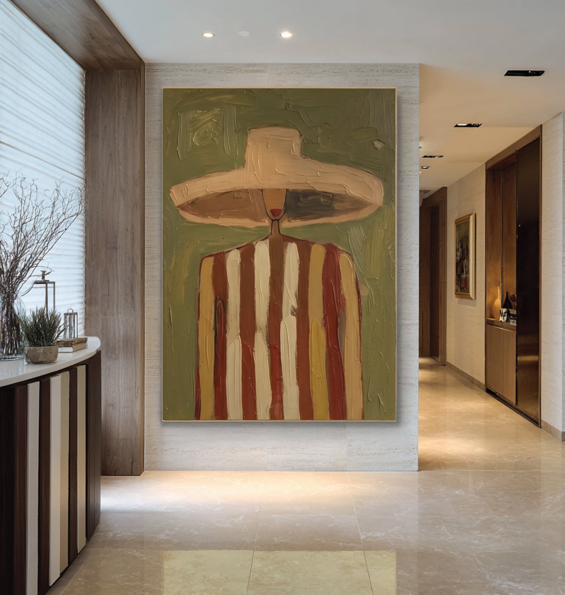 Large Contemporary Portrait Painting Neutral Fashion Wall Decor