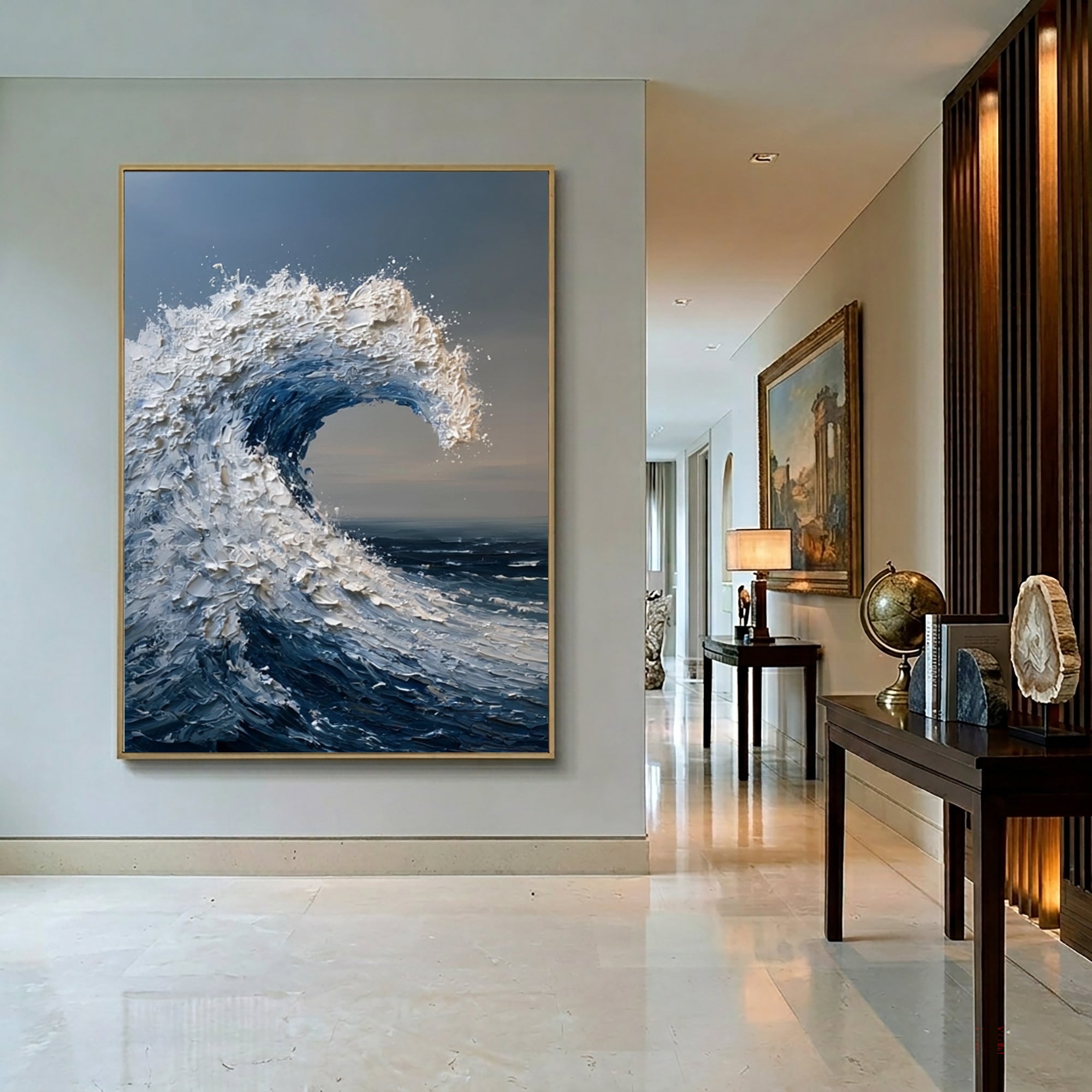 Large Textured Ocean Wave Wall Art Hand Painted Oil Painting Seascape Cowboy Cowgirl Inspired Vintage Americana Artwork Modern Home Decor