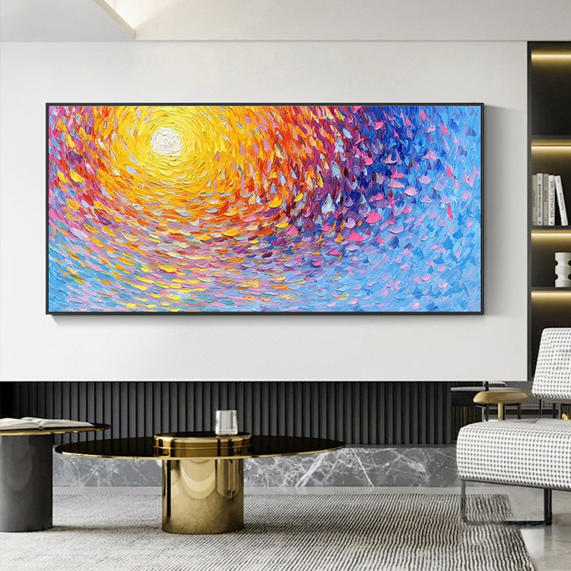 Impasto Sunrise Abstract Painting, Textured Color Burst, Modern Palette Knife Art#MM390