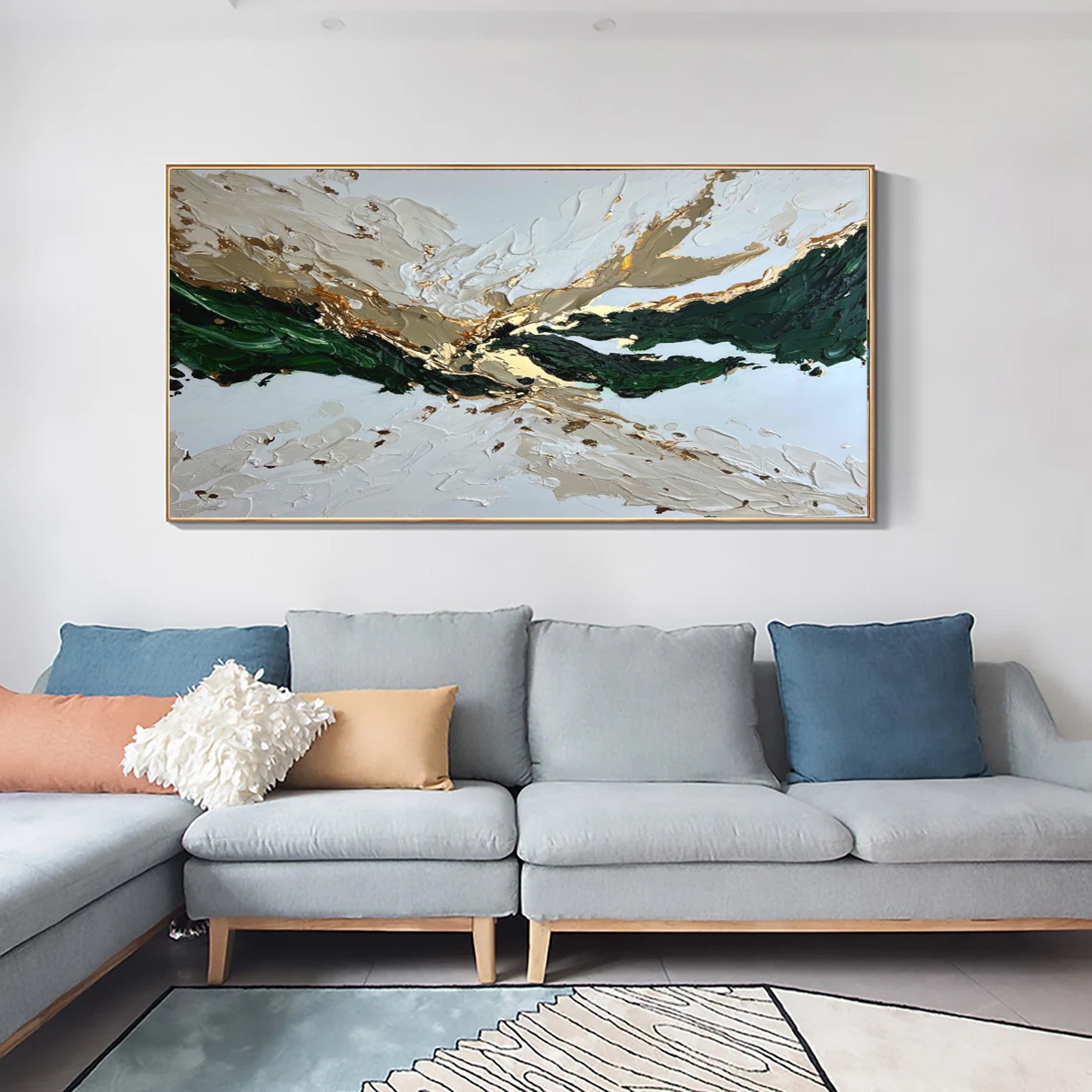 Abstract Landscape Canvas Green and Gold Wall Decor #MM037