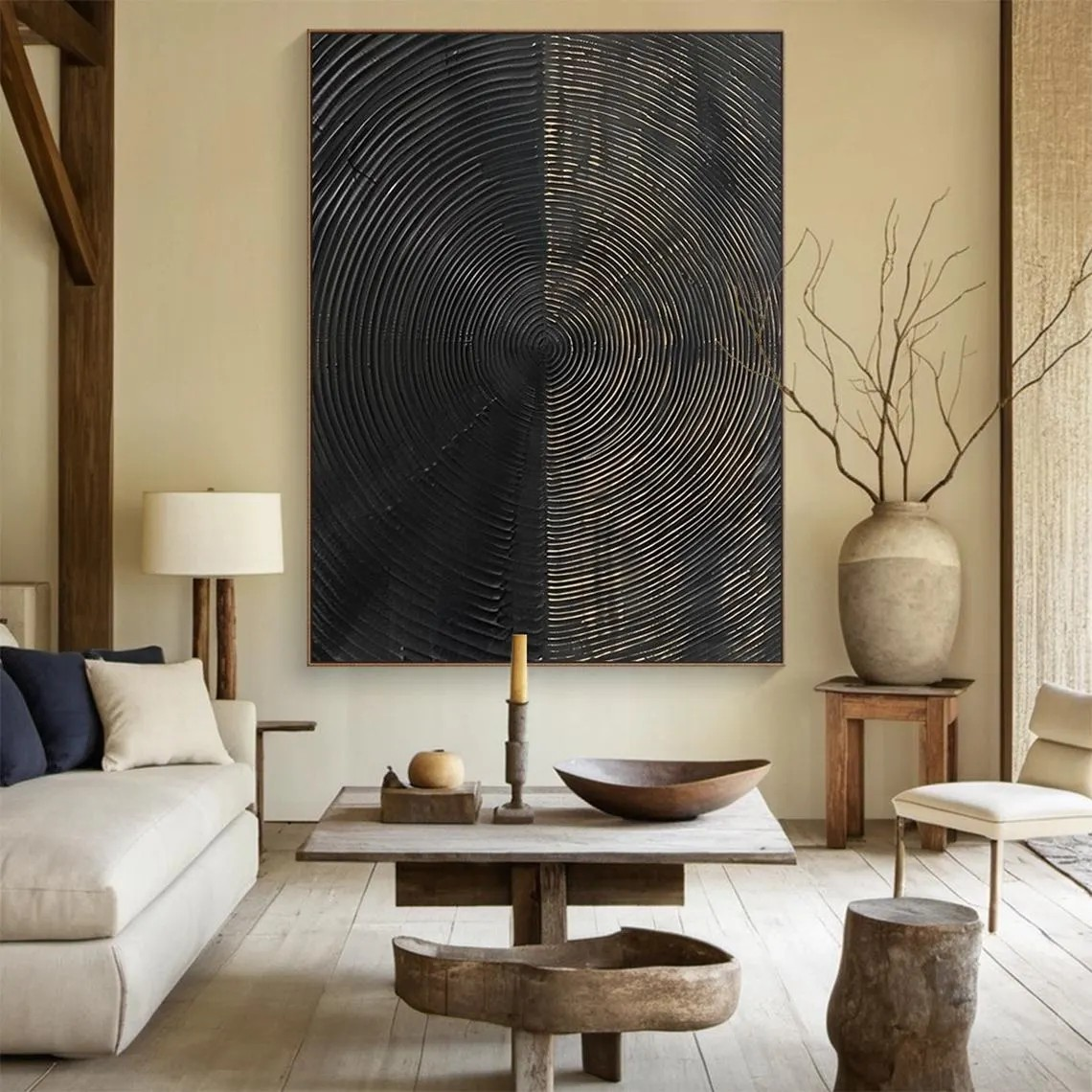 Large Modern Circular Black & Gold Abstract Wall Art #MM210