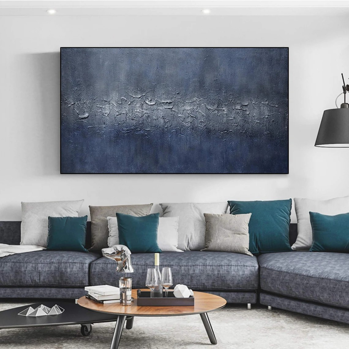 Textured Minimalist Abstract Deep Blue Modern Wall Art #MM227