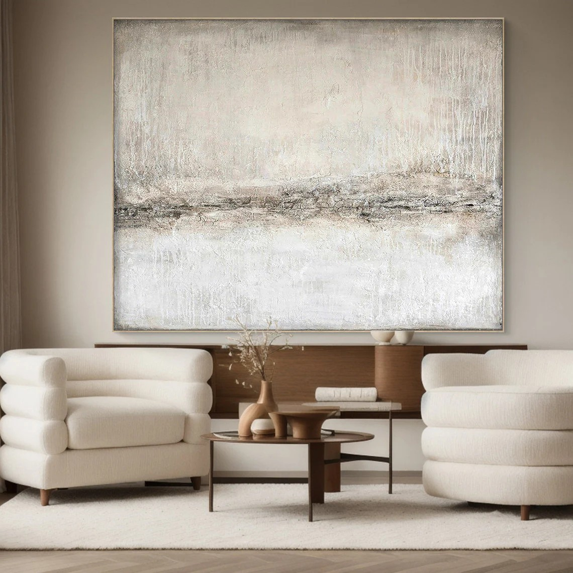 Large Minimalist Abstract Subtle Horizon Line Wall Art #MM213