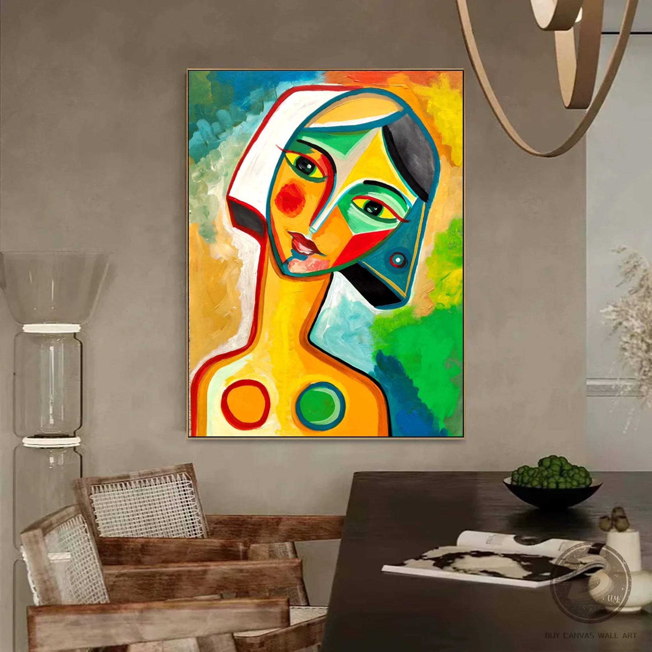 Abstract Expressionist Face Oil Painting Colorful Canvas Art #HF010