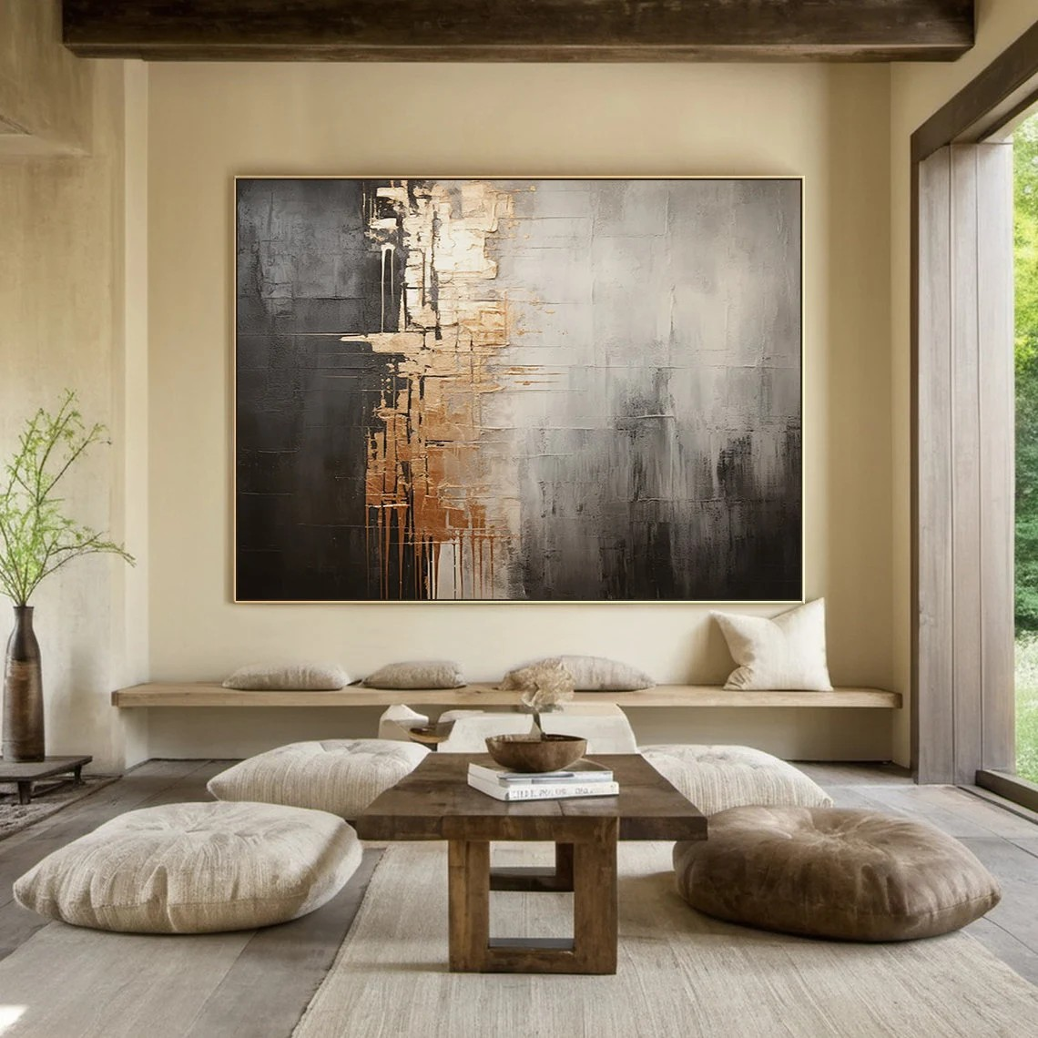 Industrial Abstract with Gold Accents Textured Modern Wall Art #MM232