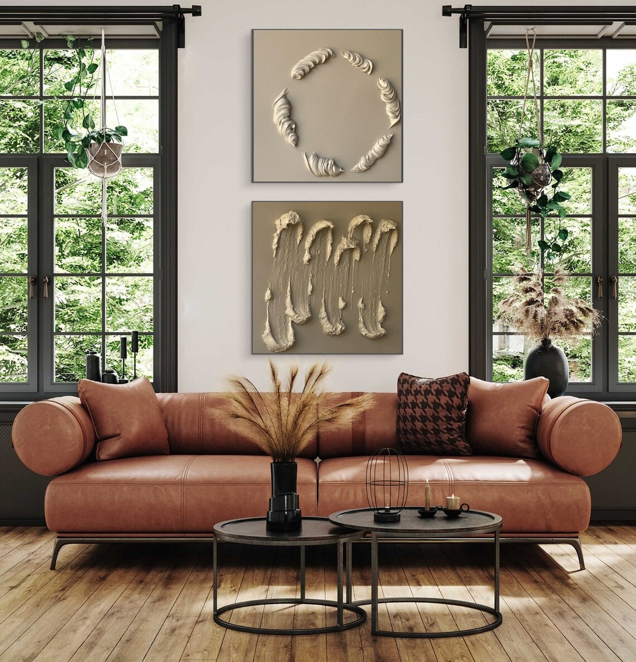 Geometric 3D Wall Art Contemporary Textured Canvas Set #MMS010