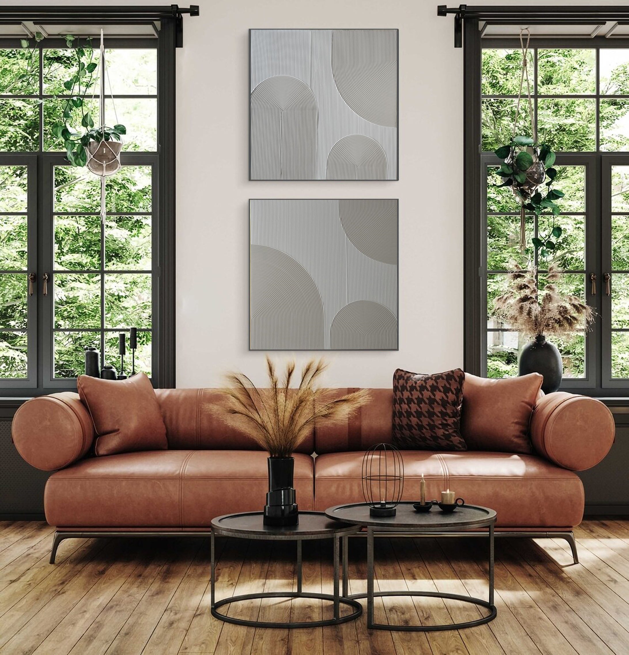 Modern Geometric Abstract Line Paintings Set of 2 #MMS011