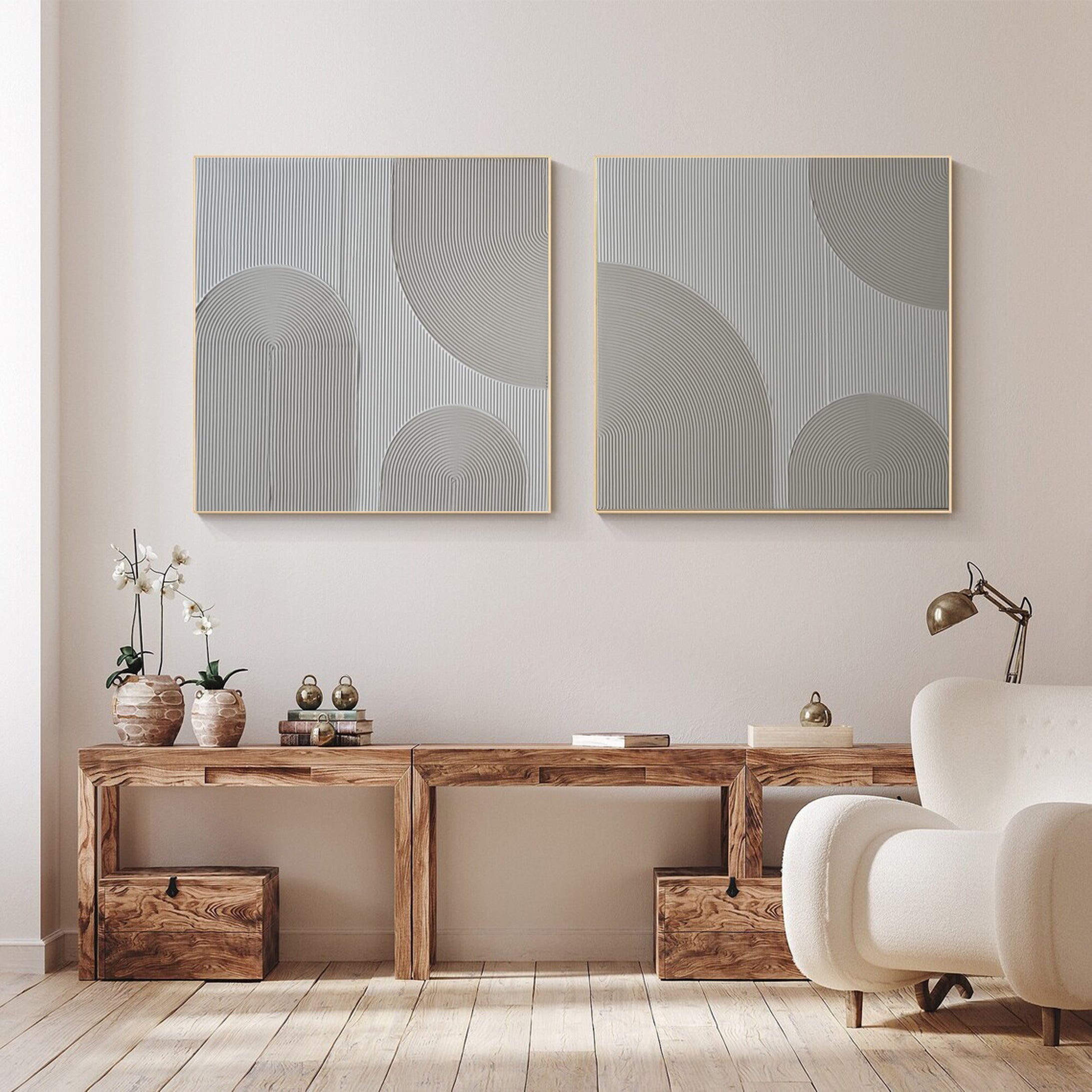 Modern Geometric Abstract Line Paintings Set of 2 #MMS011