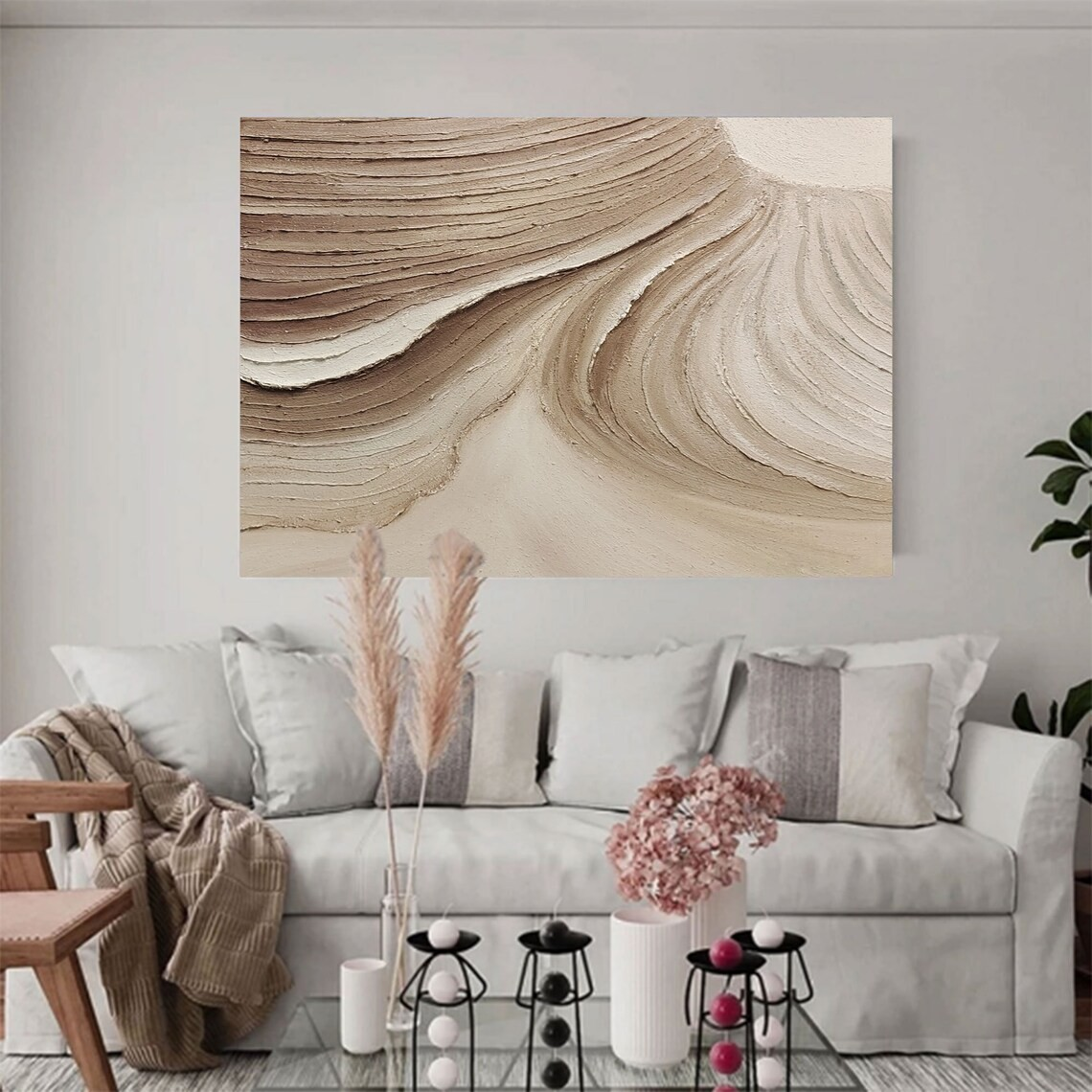 Sculptural Beige Wave Abstract Textured Minimalist Wall Art  #MM243