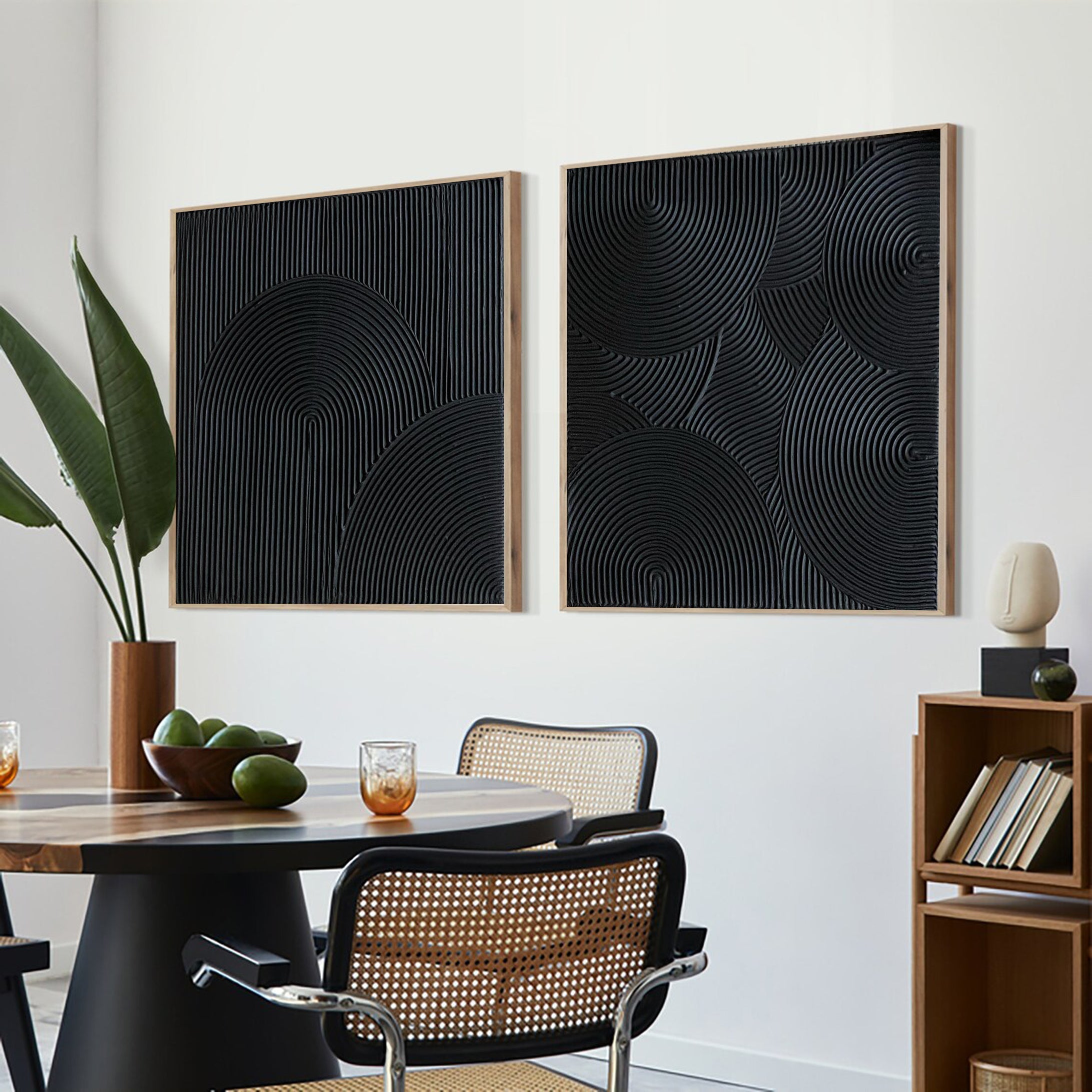 Black Geometric Line Art Canvas Modern Abstract Wall Decor #MMS015