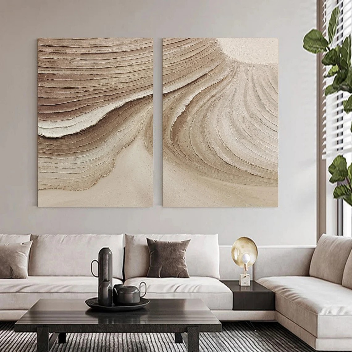 Large Textured Neutral Abstract Set of 2 #MM209