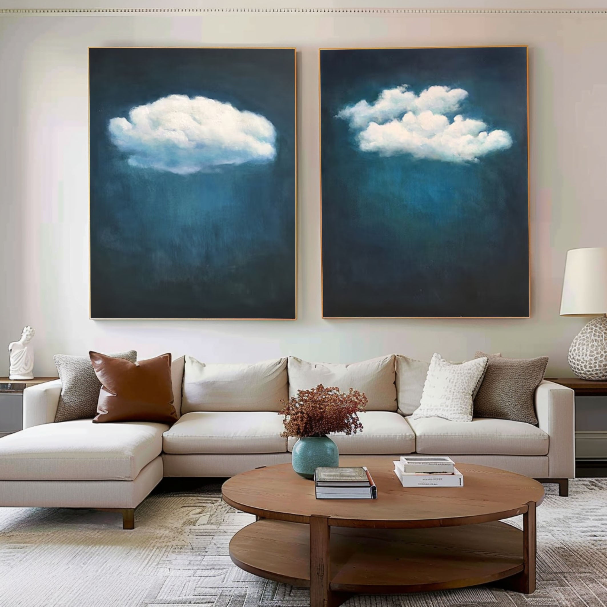 Contemporary Blue and White Cloud Art