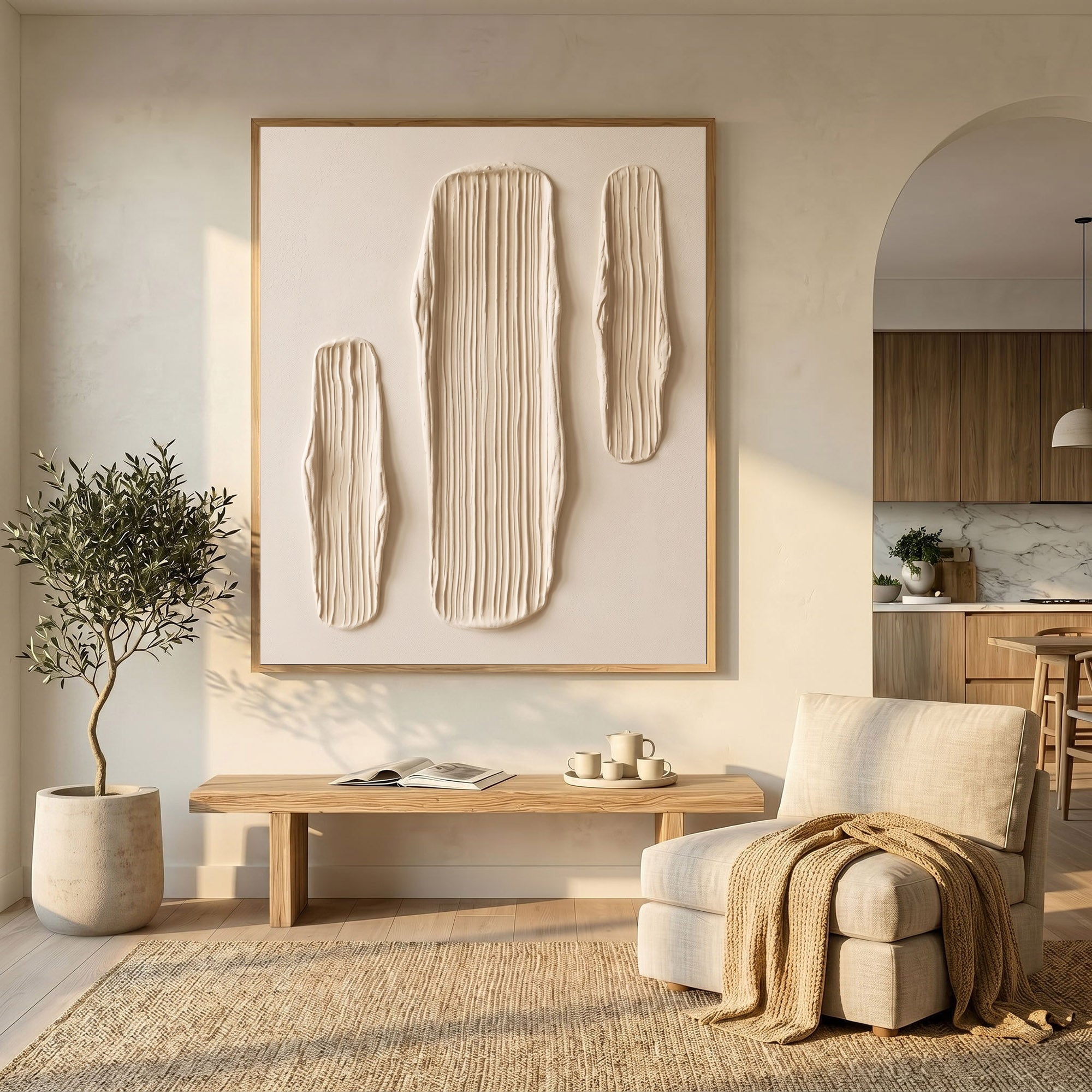Large Abstract Wall Art Textured Oil Painting Modern Minimalist Neutral Home Decor