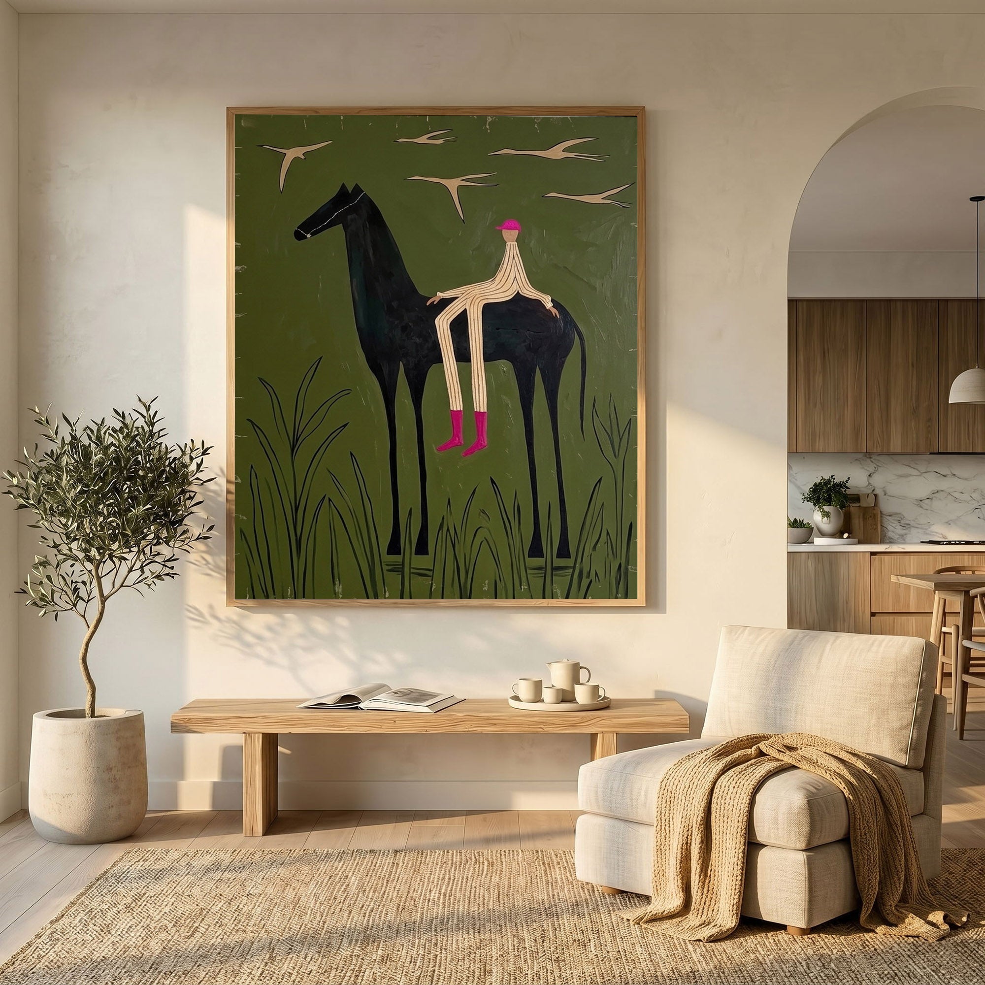 Large Cowboy Horse Wall Art Western Oil Painting Minimalist Ranch Home Decor
