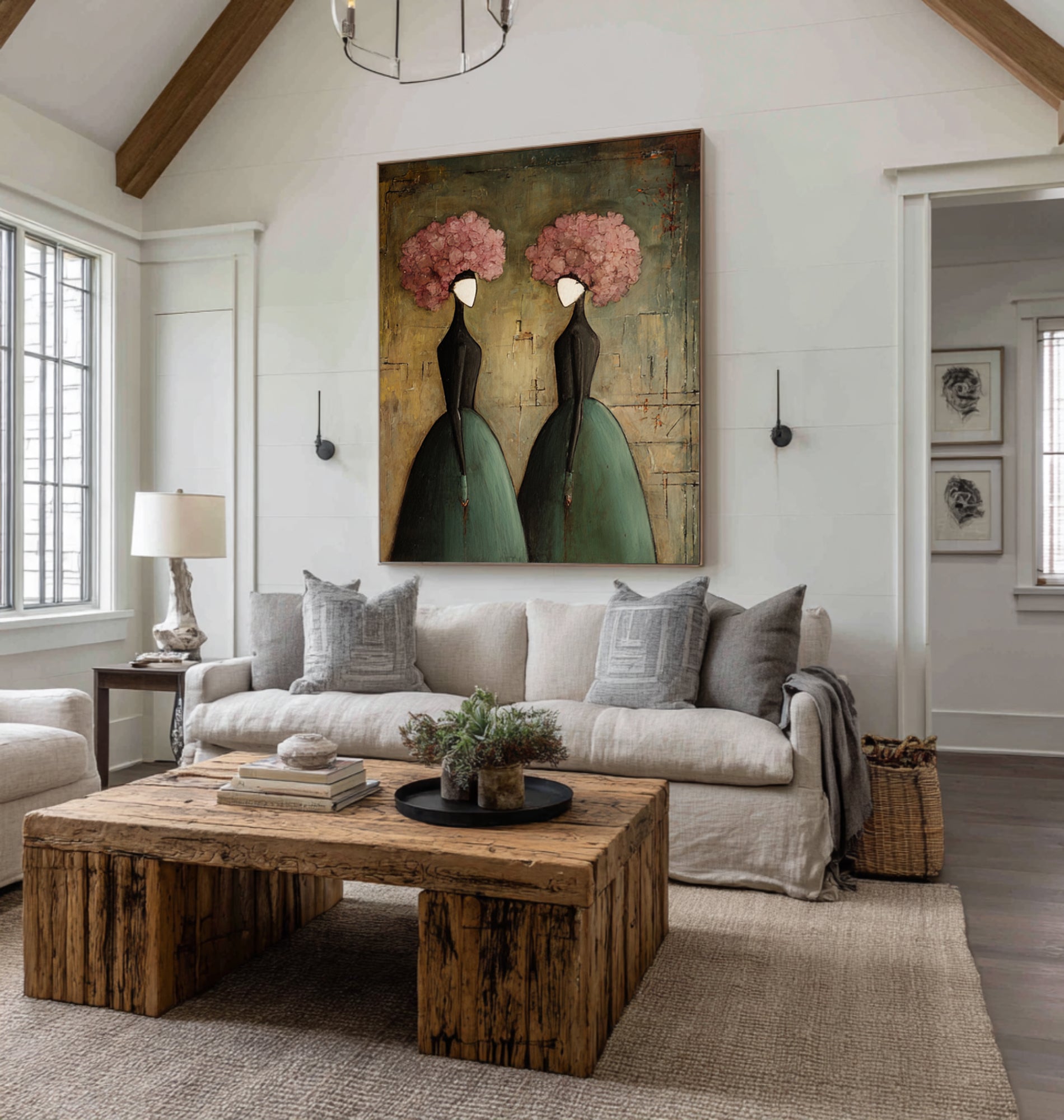 Large Contemporary Portrait Wall Art Floral Dress Painting