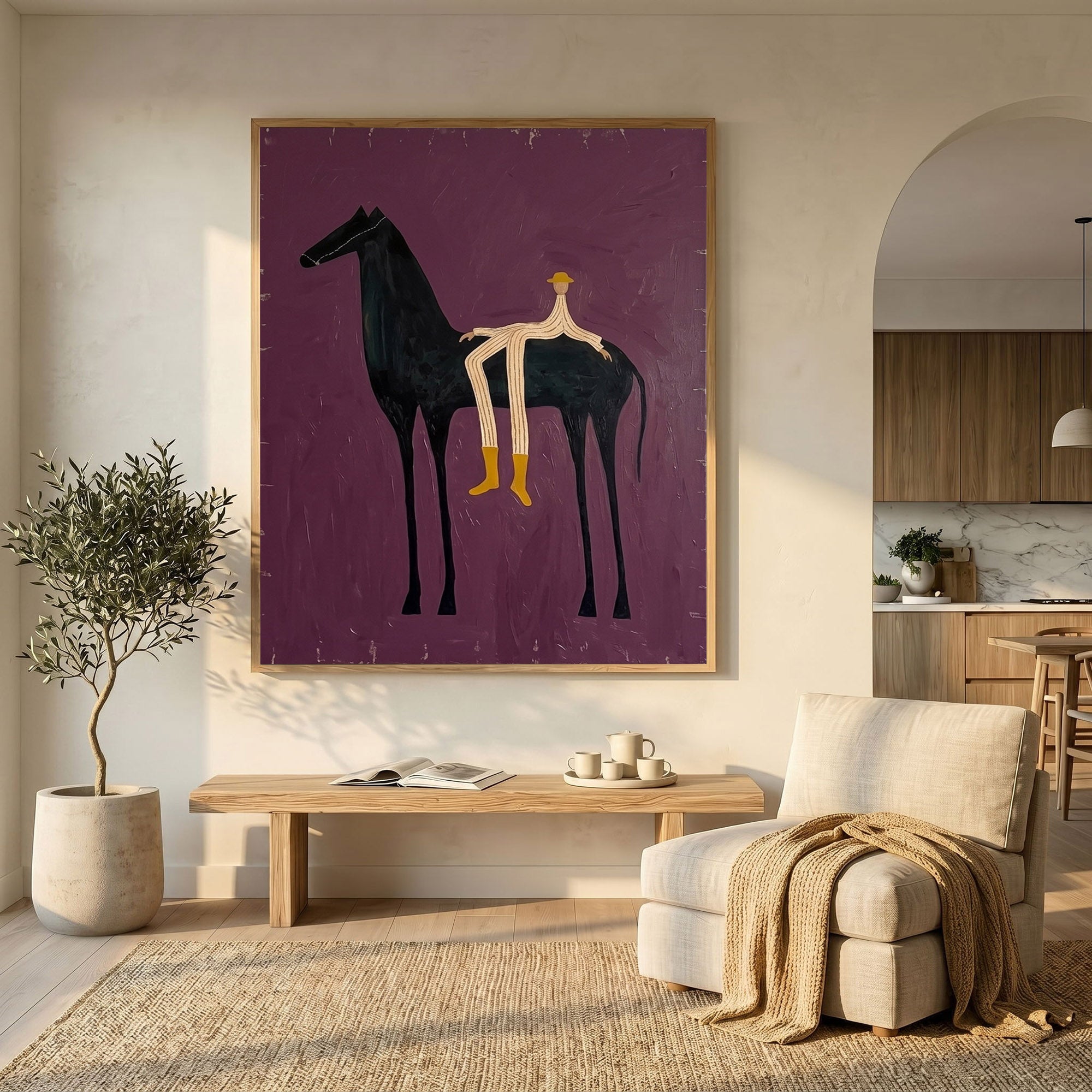 Large Cowboy Wall Art Modern Western Horse Oil Painting Luxury Equestrian Artwork