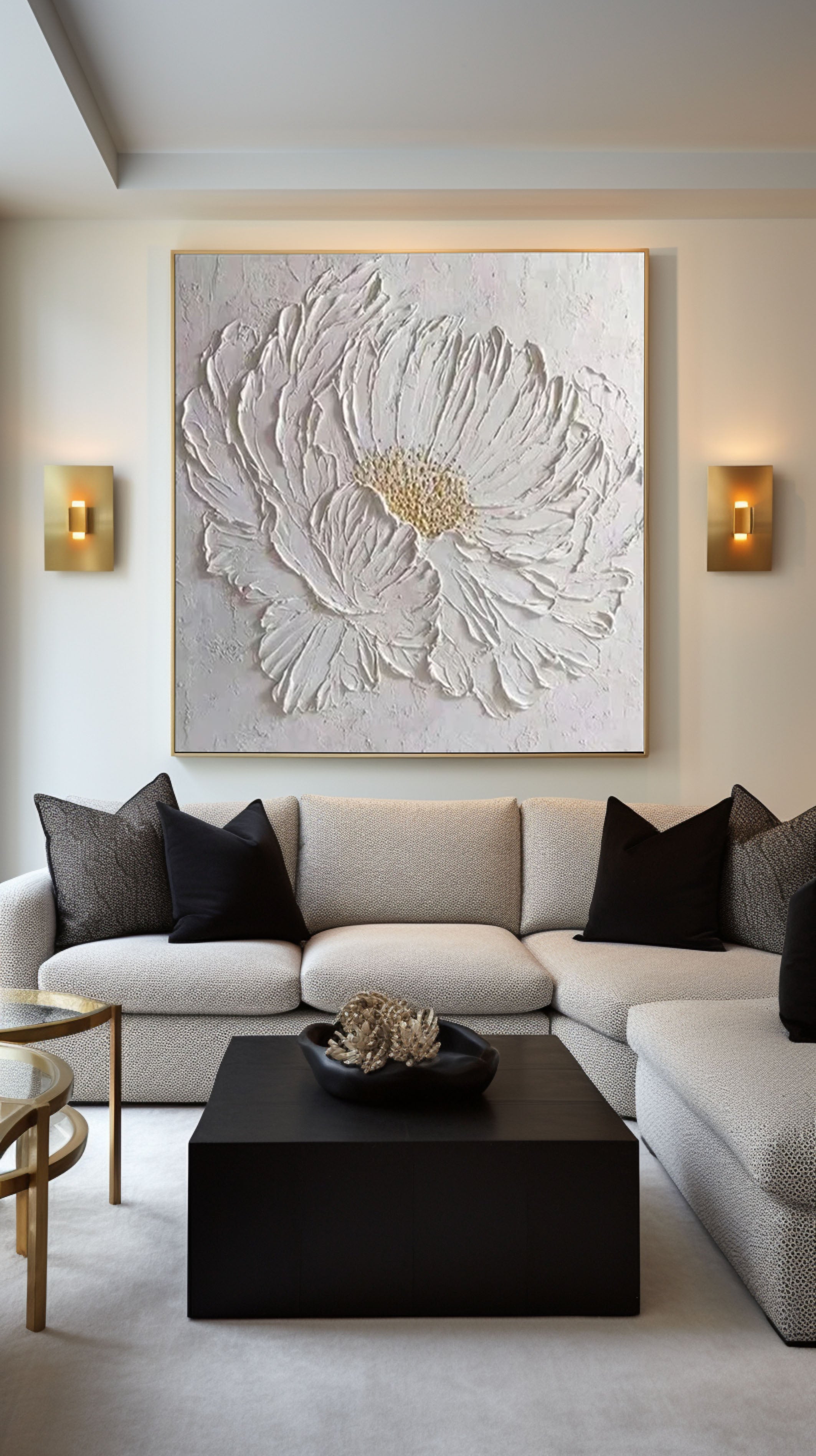 Elegant White Flower Canvas Art for Modern Living Room Decor #FB024