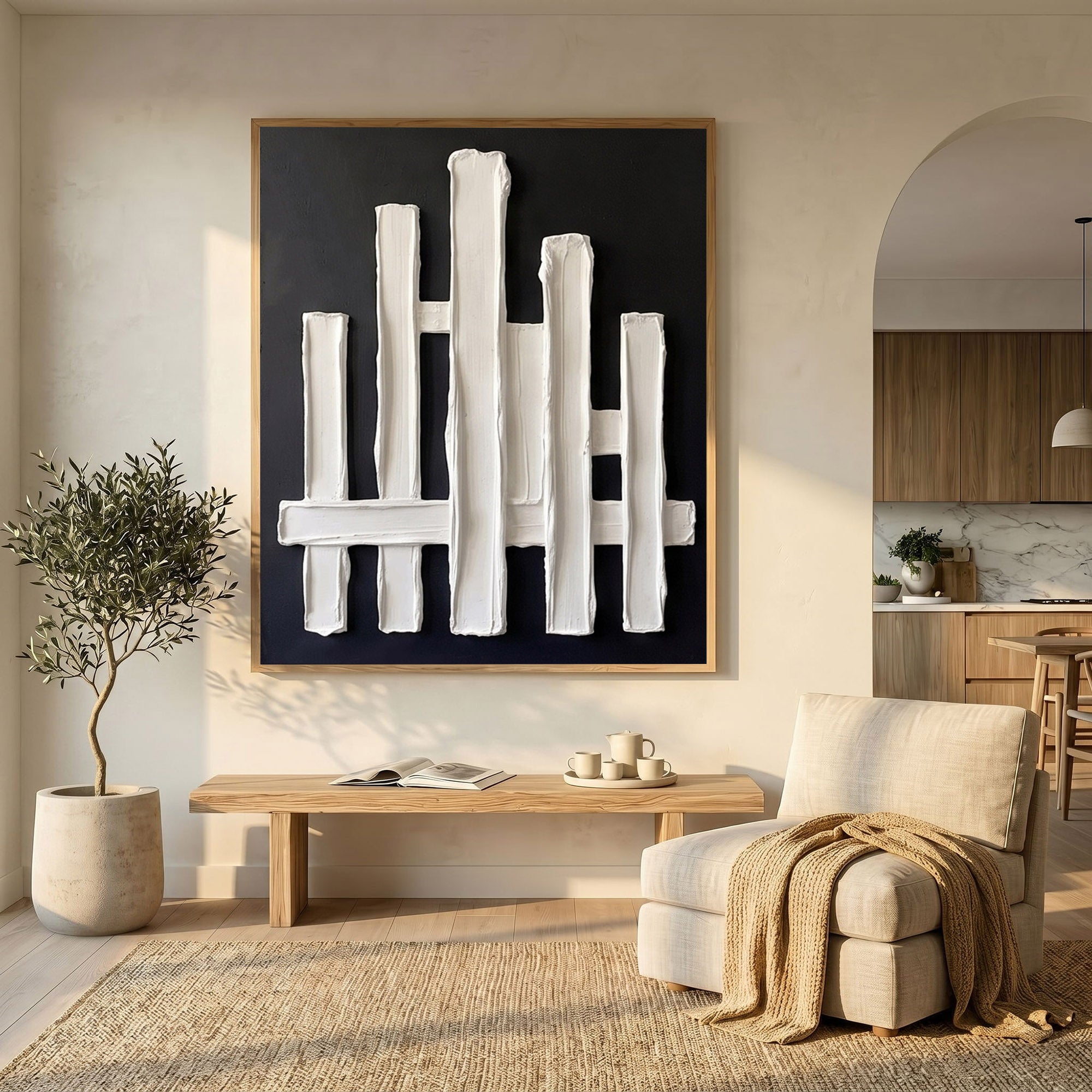 Modern Architectural Abstract Wall Art Textured Plaster 3D Relief Painting Luxury Minimalist Decor