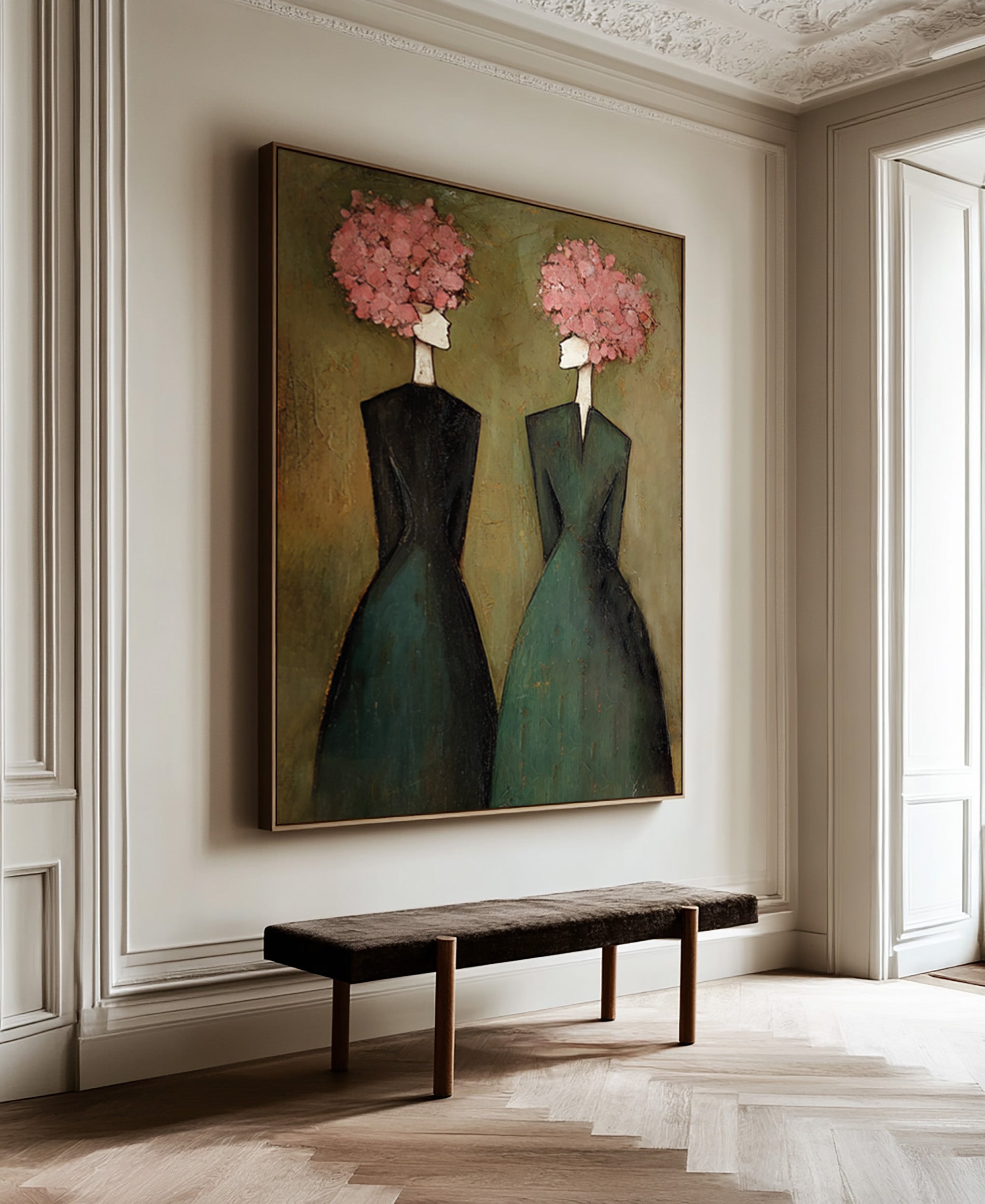 Figurative Floral Oil Painting of Two Women #CZ 032