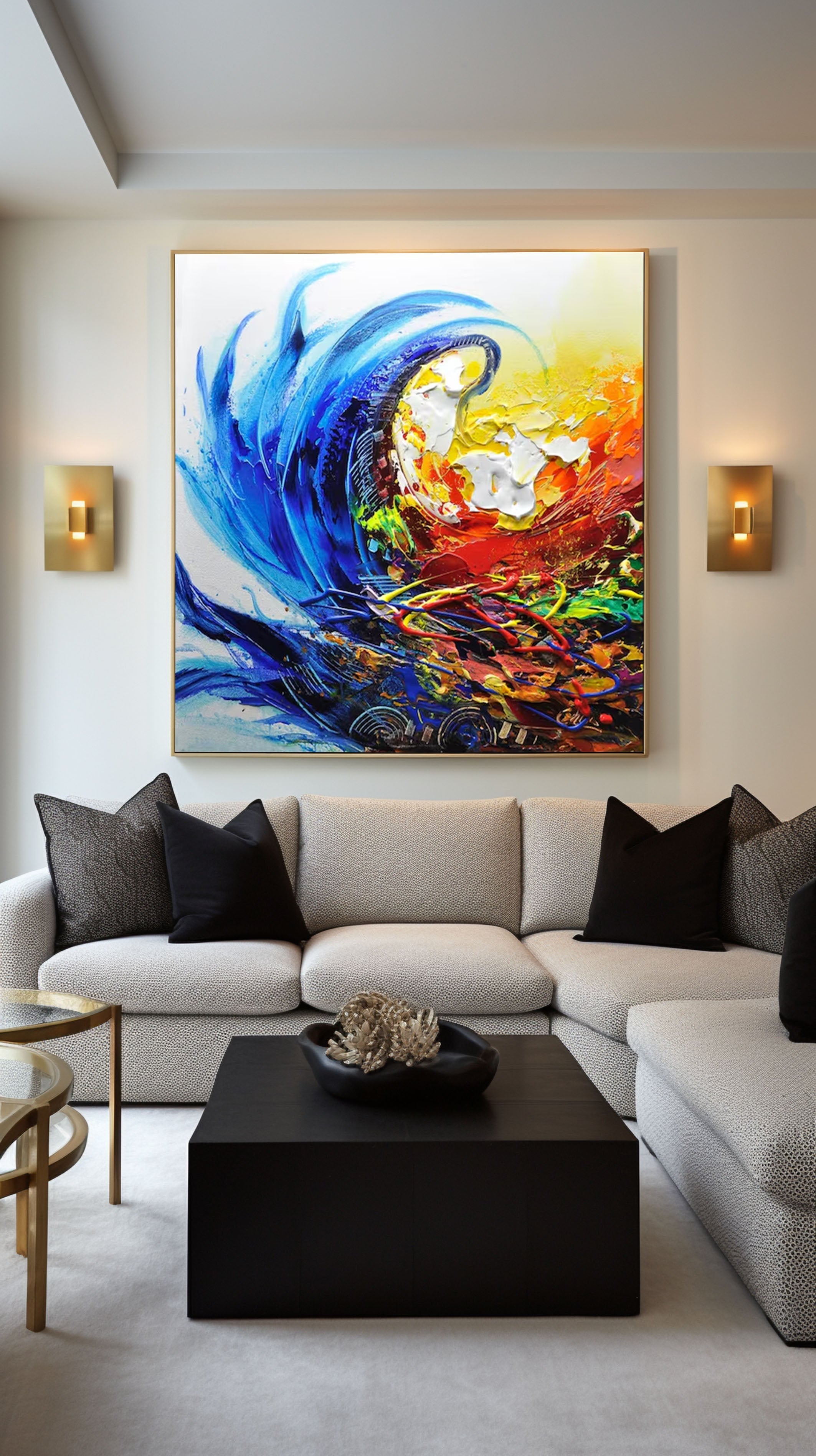 Dynamic Abstract Wave Painting in Bold Colors #AB036