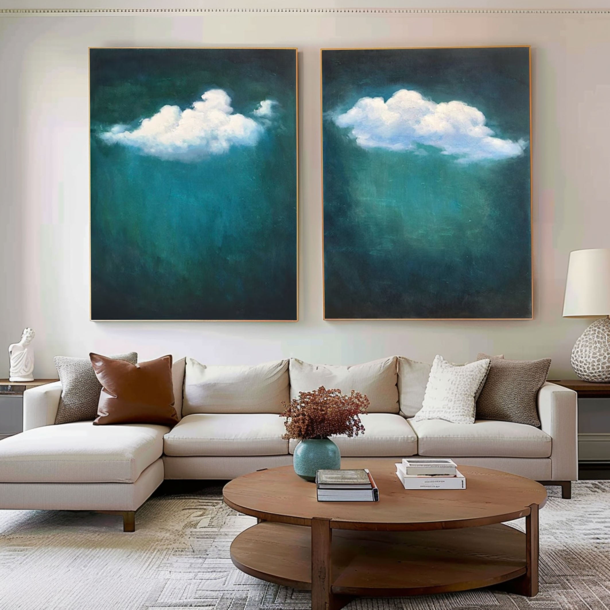 Serene Floating White Cloud Wall Art for Chic Living Spaces Set Of 2 #SP002