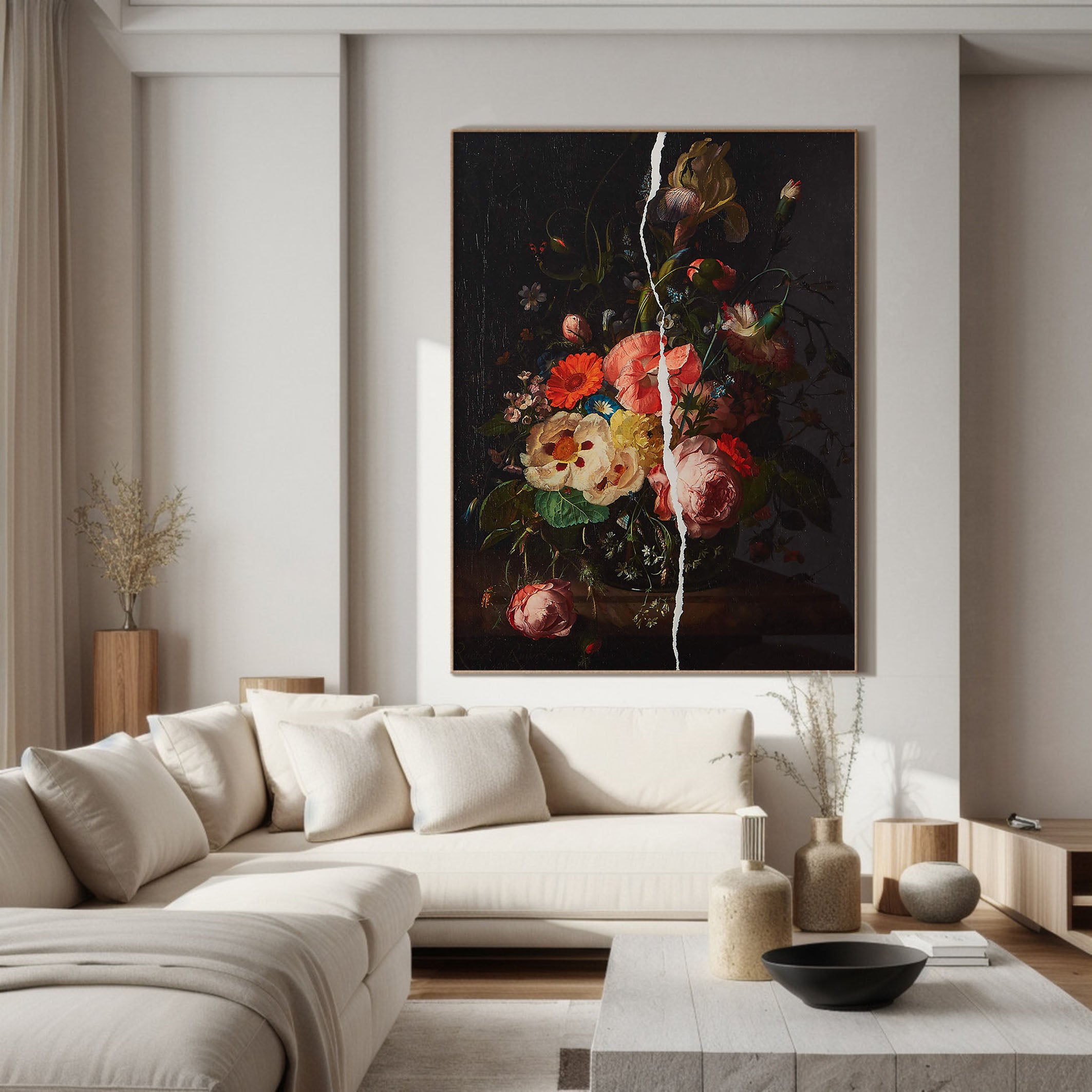 Dark Flowers and White Crack, Contemporary Wall Art #MM351