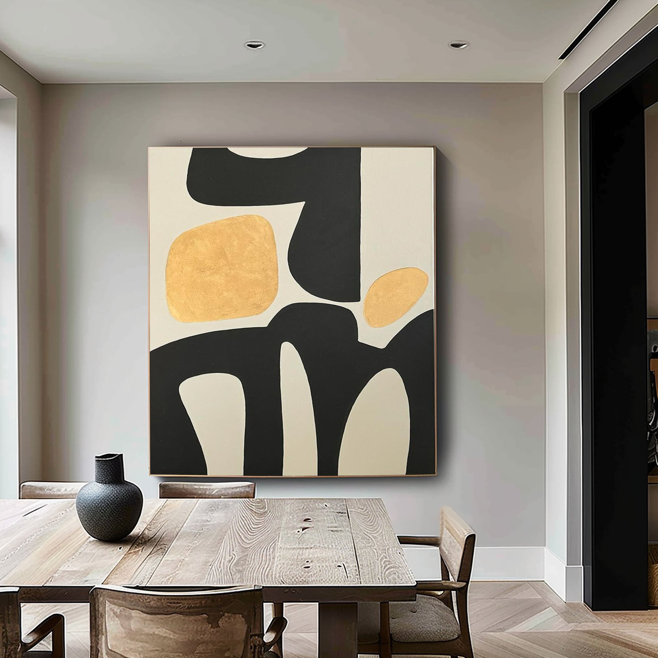 Modern Abstract Wall Art in Black and Yellow #MM068