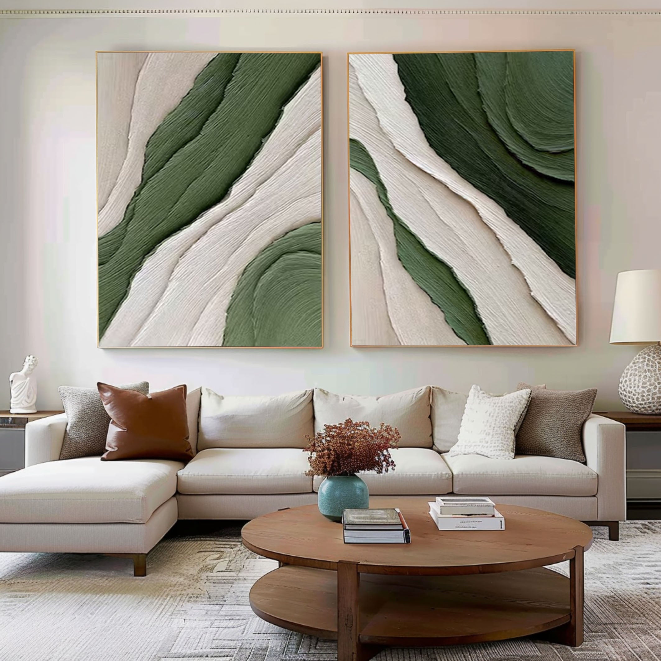 Contemporary Green and Neutral Textured Wall Art Set of 2 #MMS067