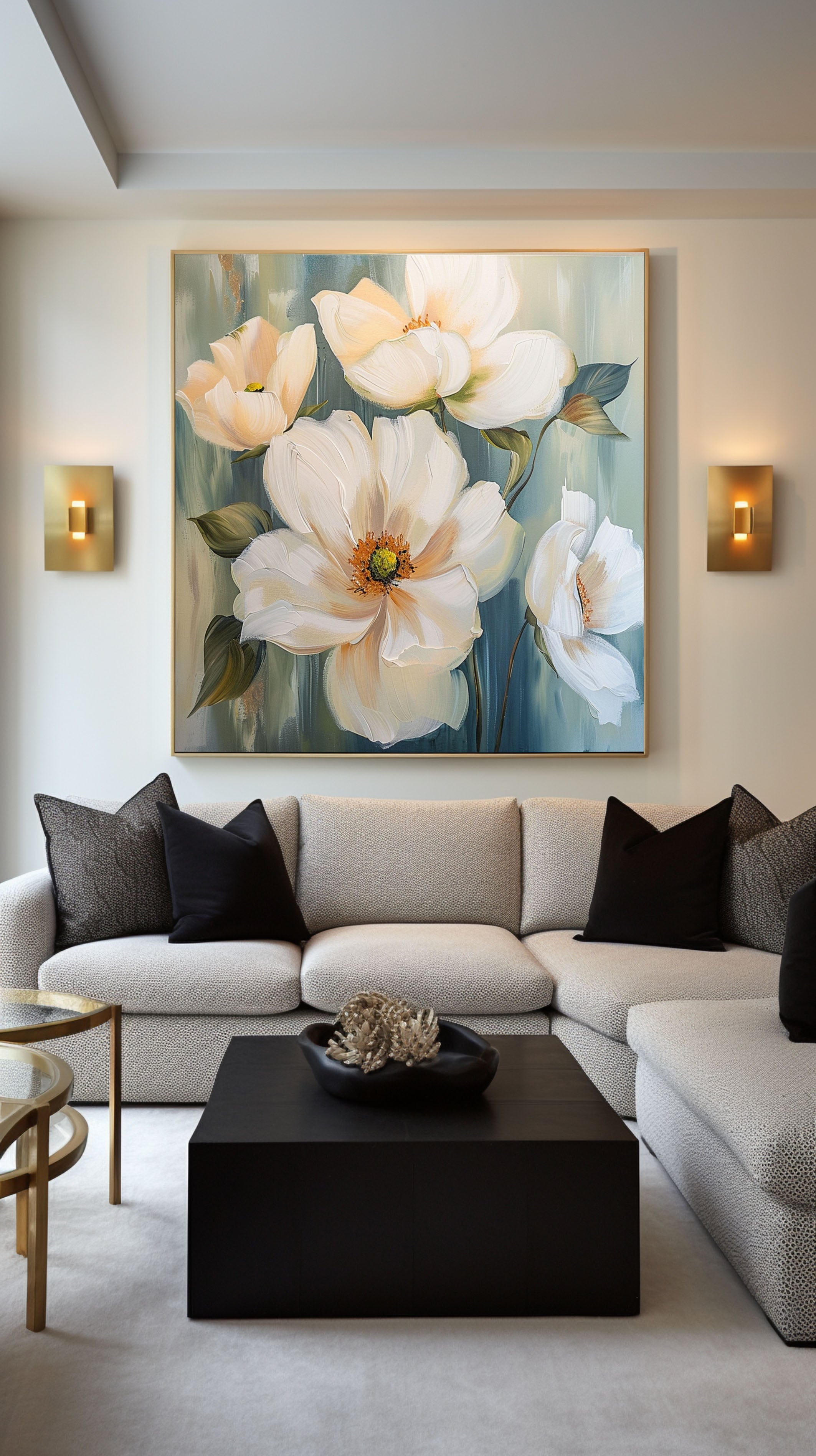 Hand-Painted Floral Artwork for Living Room Walls #FB021